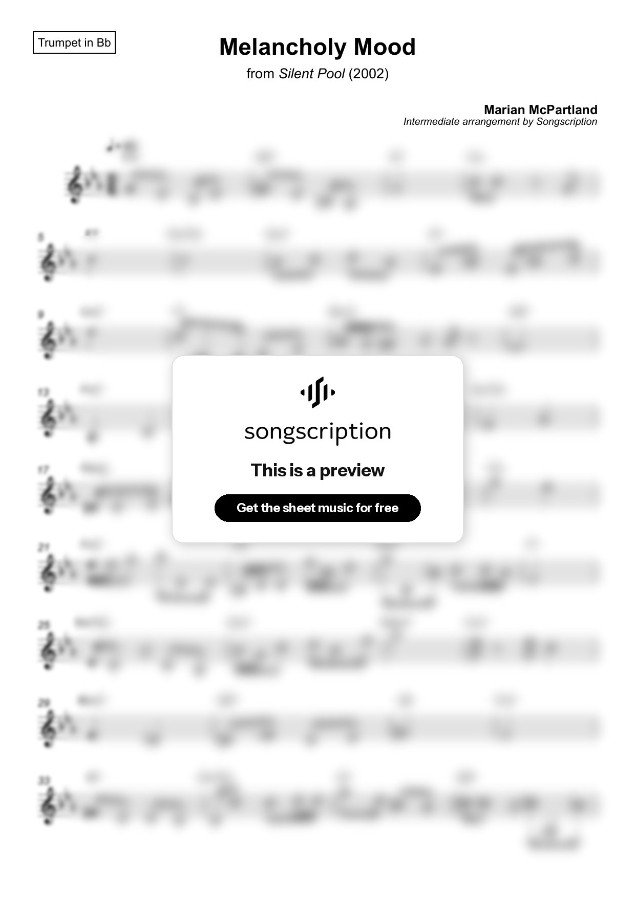 Intermediate Trumpet Sheet Music for "Melancholy Mood" by Marian McPartland