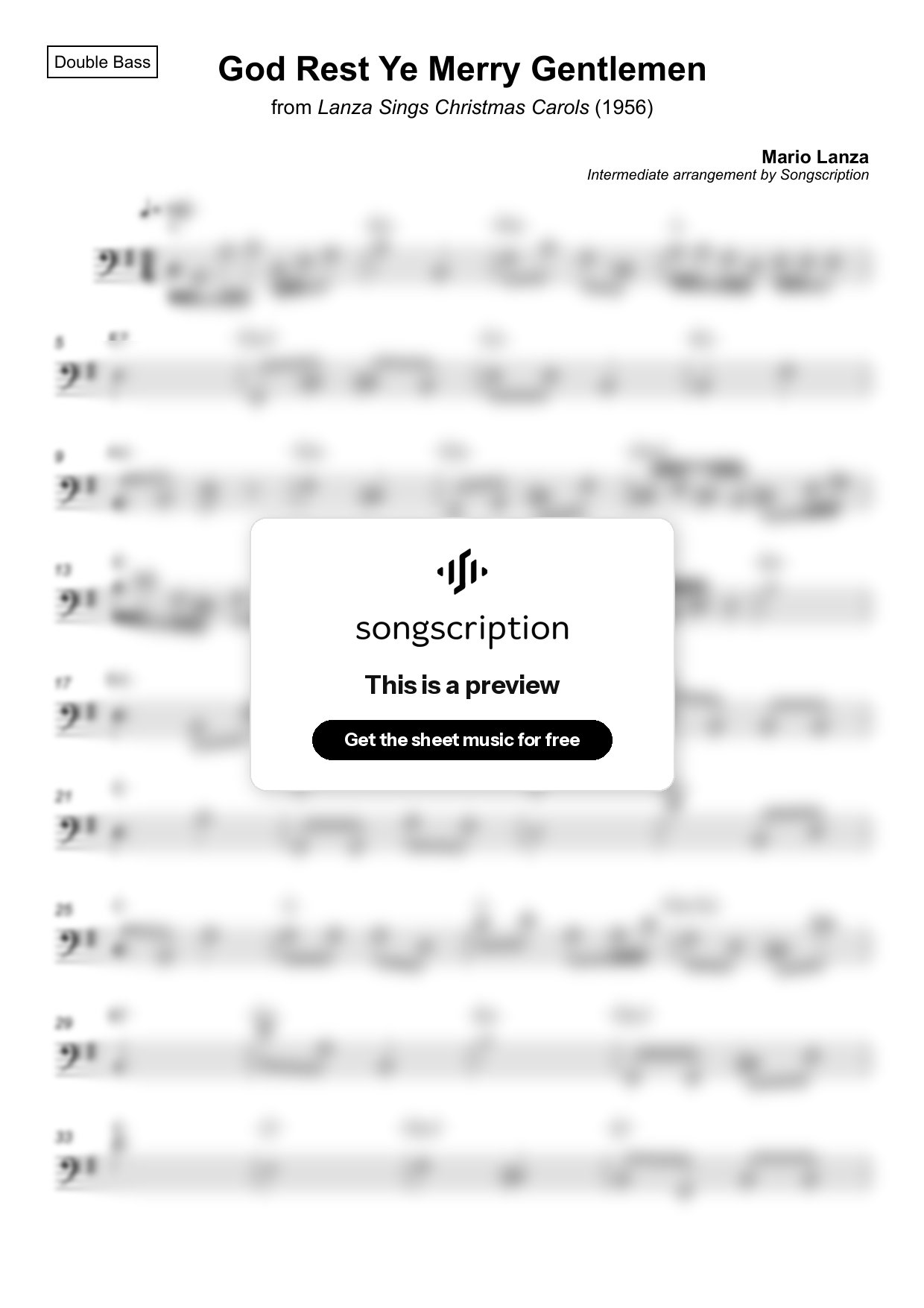 Intermediate Double Bass Sheet Music for "God Rest Ye Merry Gentlemen" by Mario Lanza