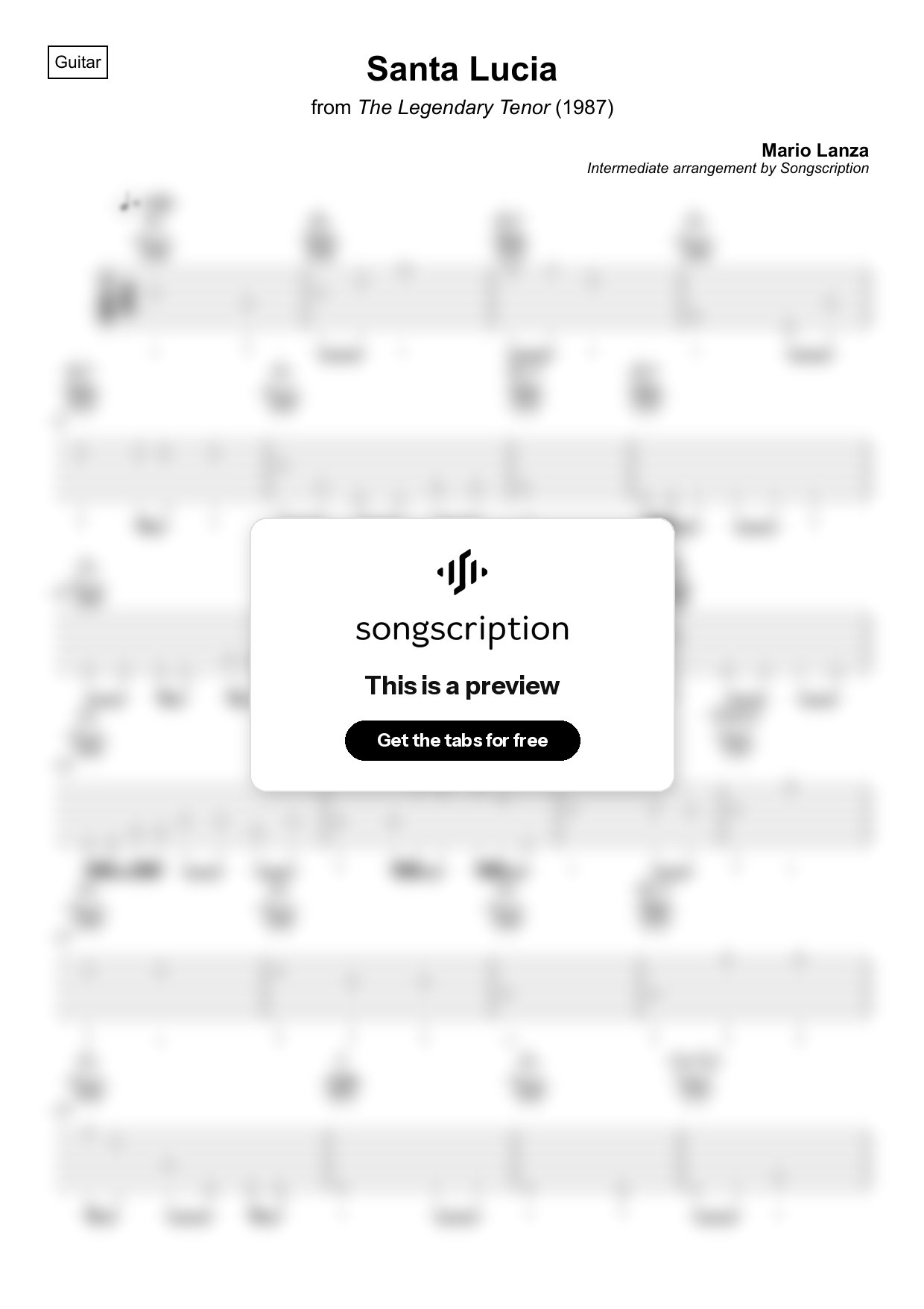 Intermediate Acoustic Guitar Tabs for "Santa Lucia" by Mario Lanza