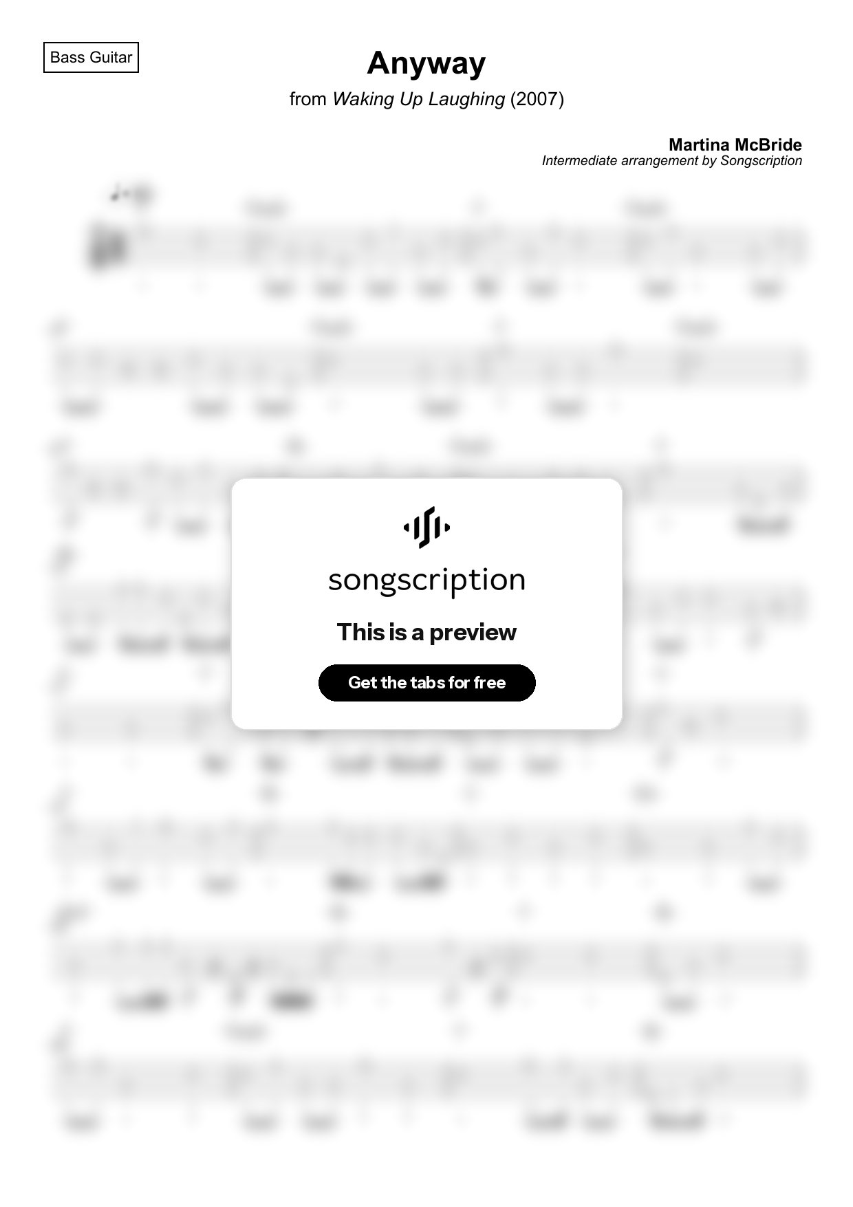 Intermediate Bass Guitar Tabs for "Anyway" by Martina McBride