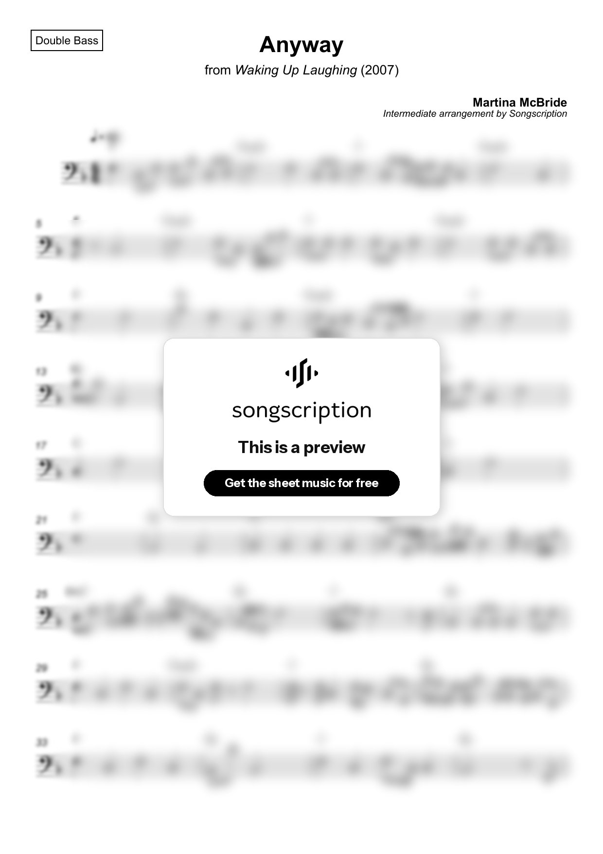 Intermediate Double Bass Sheet Music for "Anyway" by Martina McBride