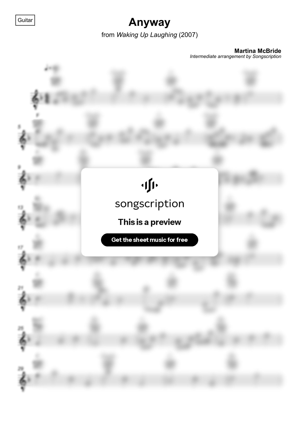 Intermediate Acoustic Guitar Sheet Music for "Anyway" by Martina McBride