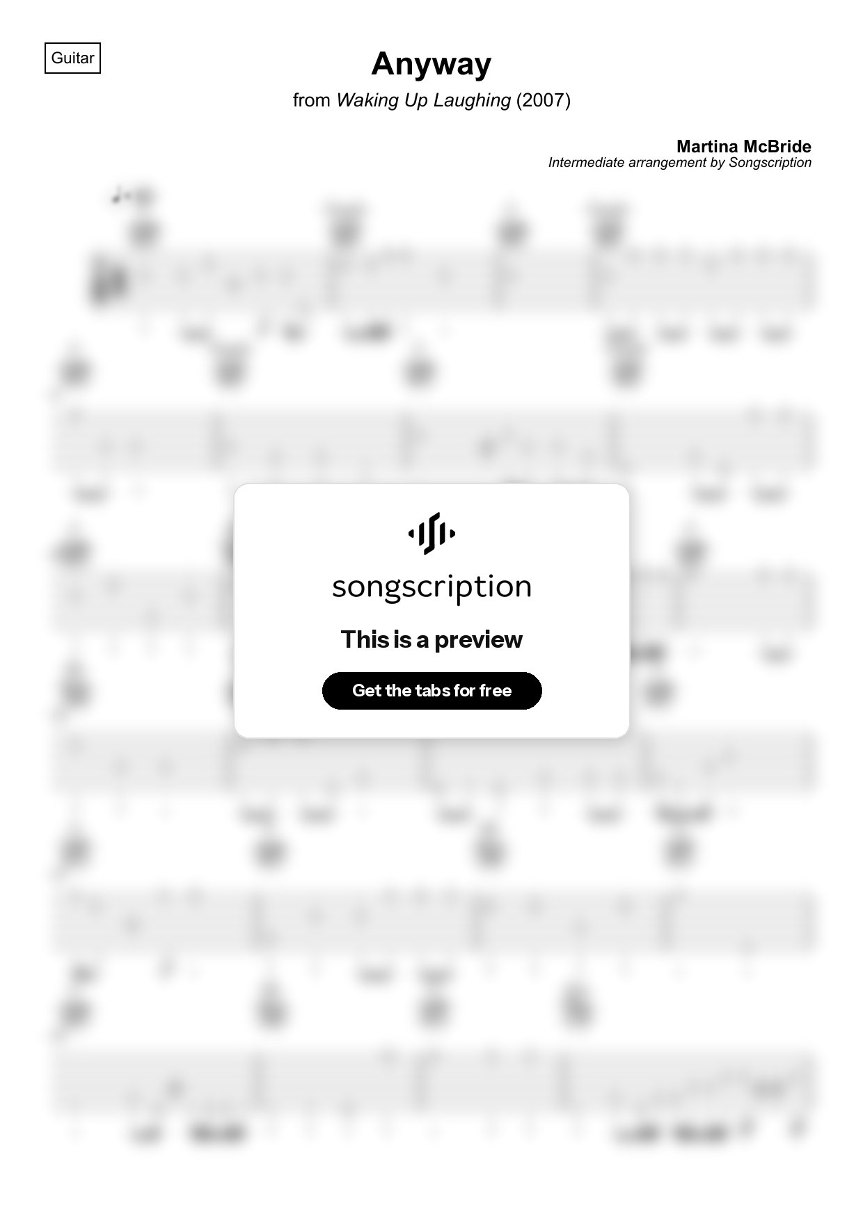 Intermediate Acoustic Guitar Tabs for "Anyway" by Martina McBride