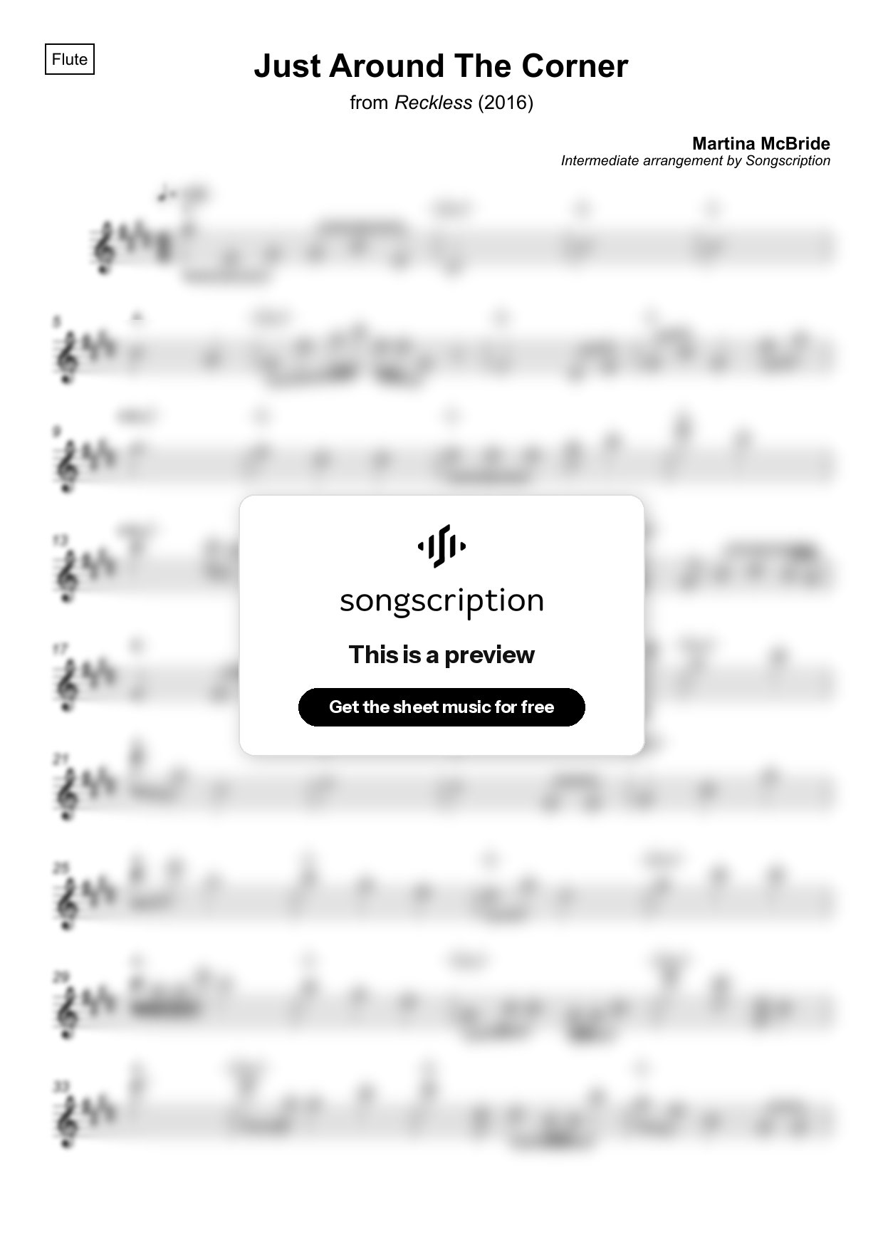 Intermediate Flute Sheet Music for "Just Around The Corner" by Martina McBride