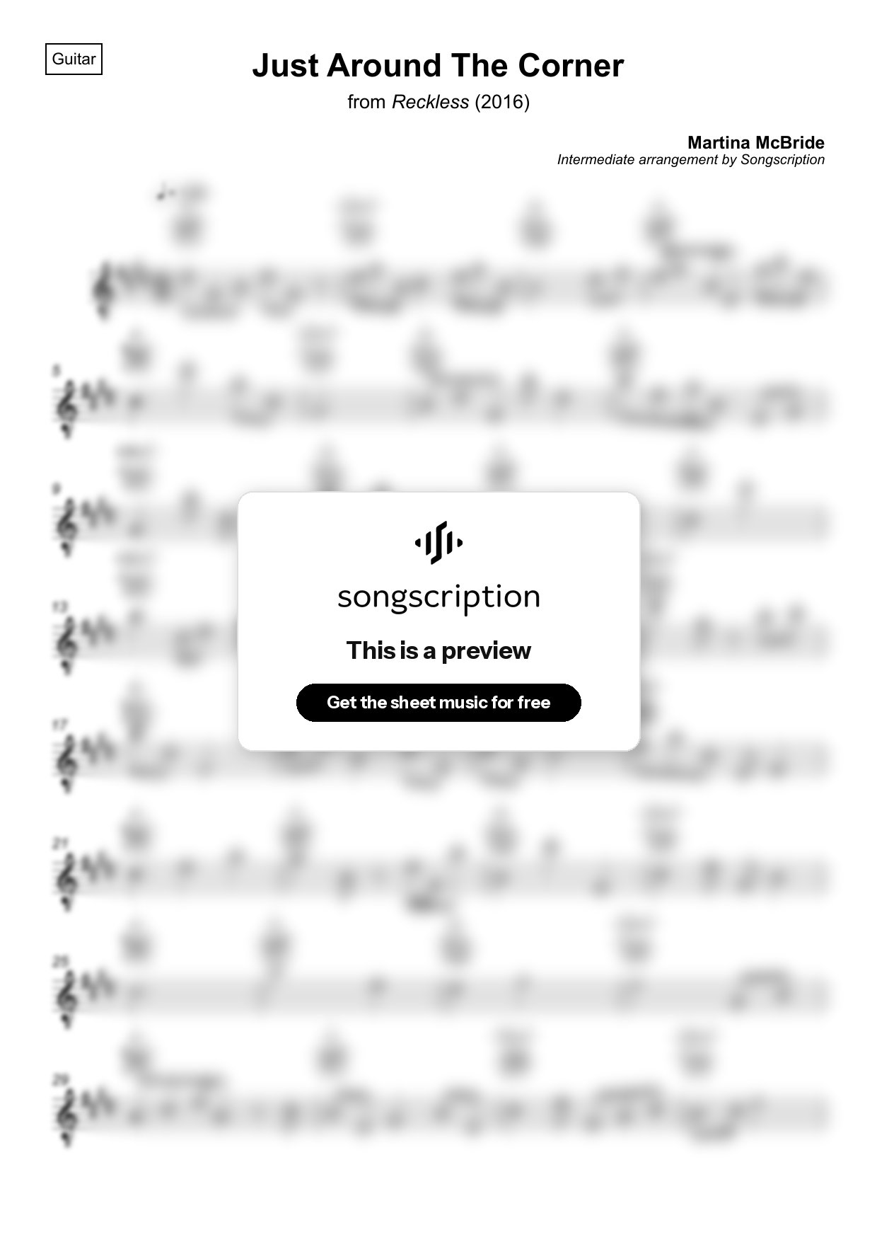 Intermediate Acoustic Guitar Sheet Music for "Just Around The Corner" by Martina McBride