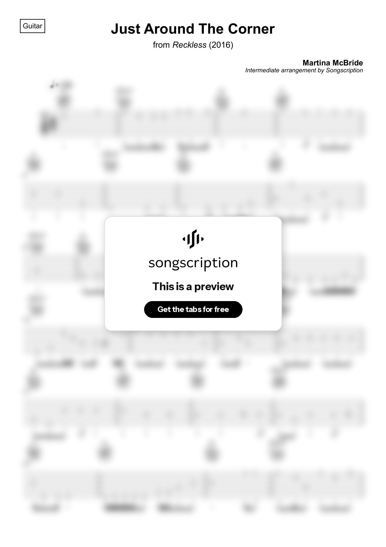 Intermediate Acoustic Guitar Tabs for "Just Around The Corner" by Martina McBride