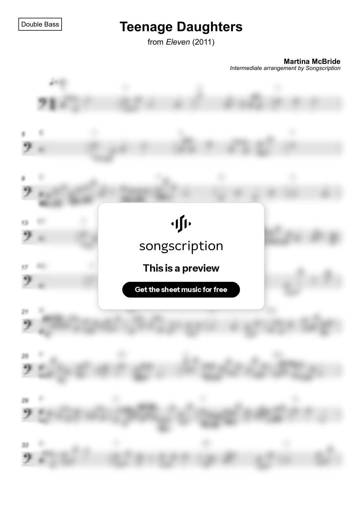 Intermediate Double Bass Sheet Music for "Teenage Daughters" by Martina McBride