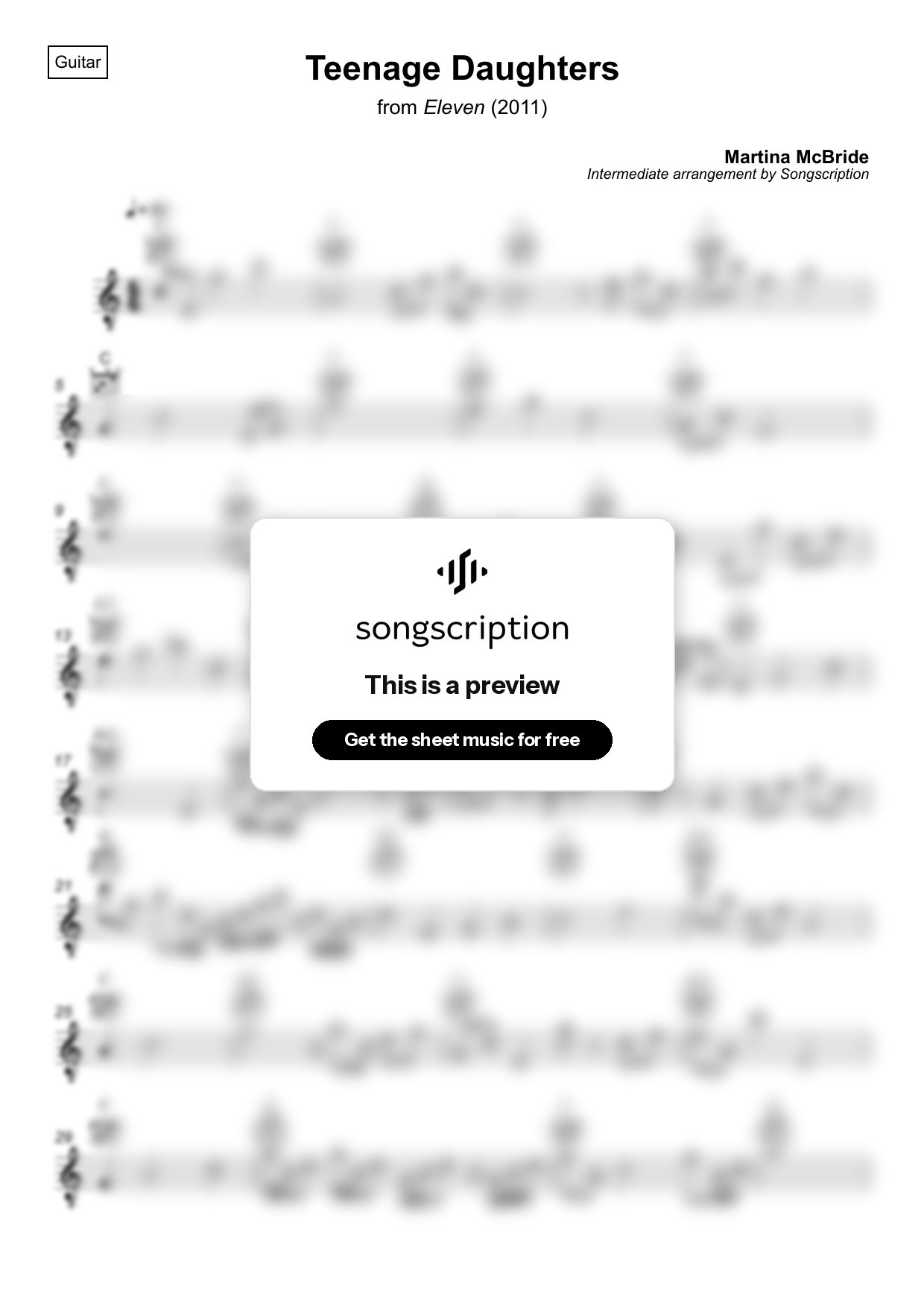 Intermediate Acoustic Guitar Sheet Music for "Teenage Daughters" by Martina McBride