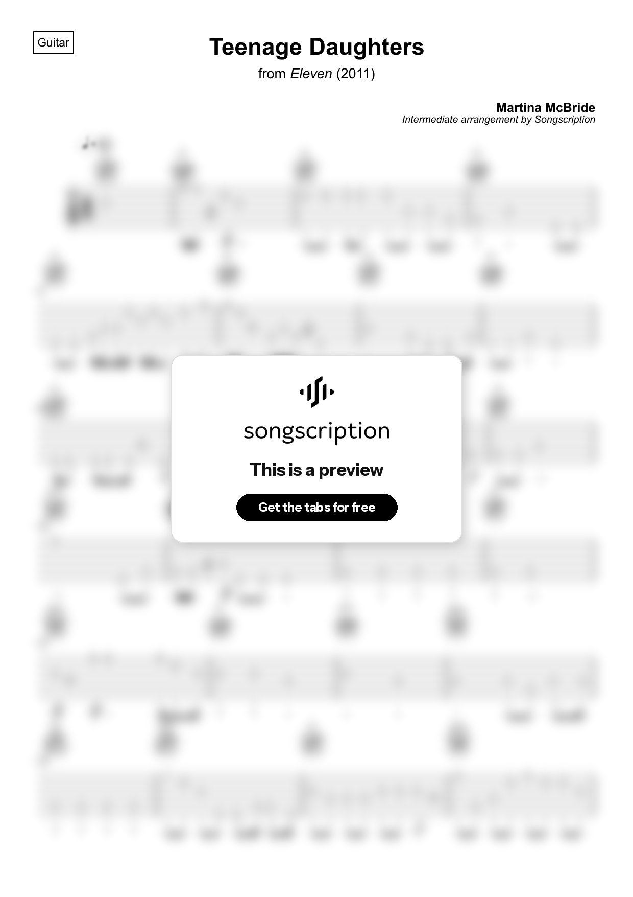 Intermediate Acoustic Guitar Tabs for "Teenage Daughters" by Martina McBride