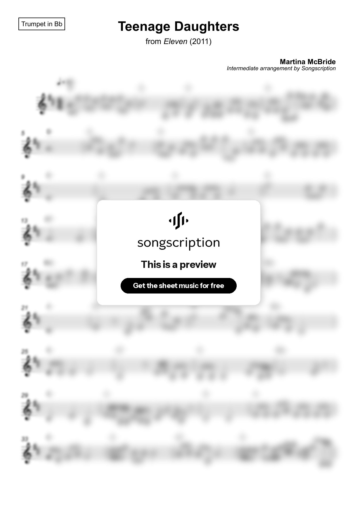 Intermediate Trumpet Sheet Music for "Teenage Daughters" by Martina McBride