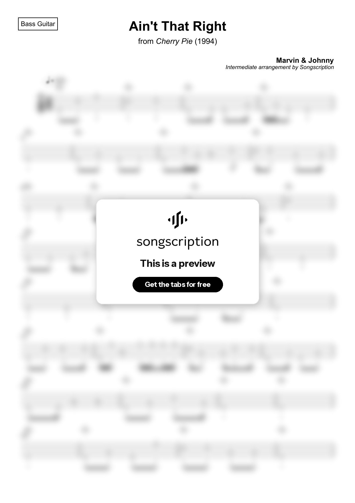 Intermediate Bass Guitar Tabs for "Ain't That Right" by Marvin & Johnny