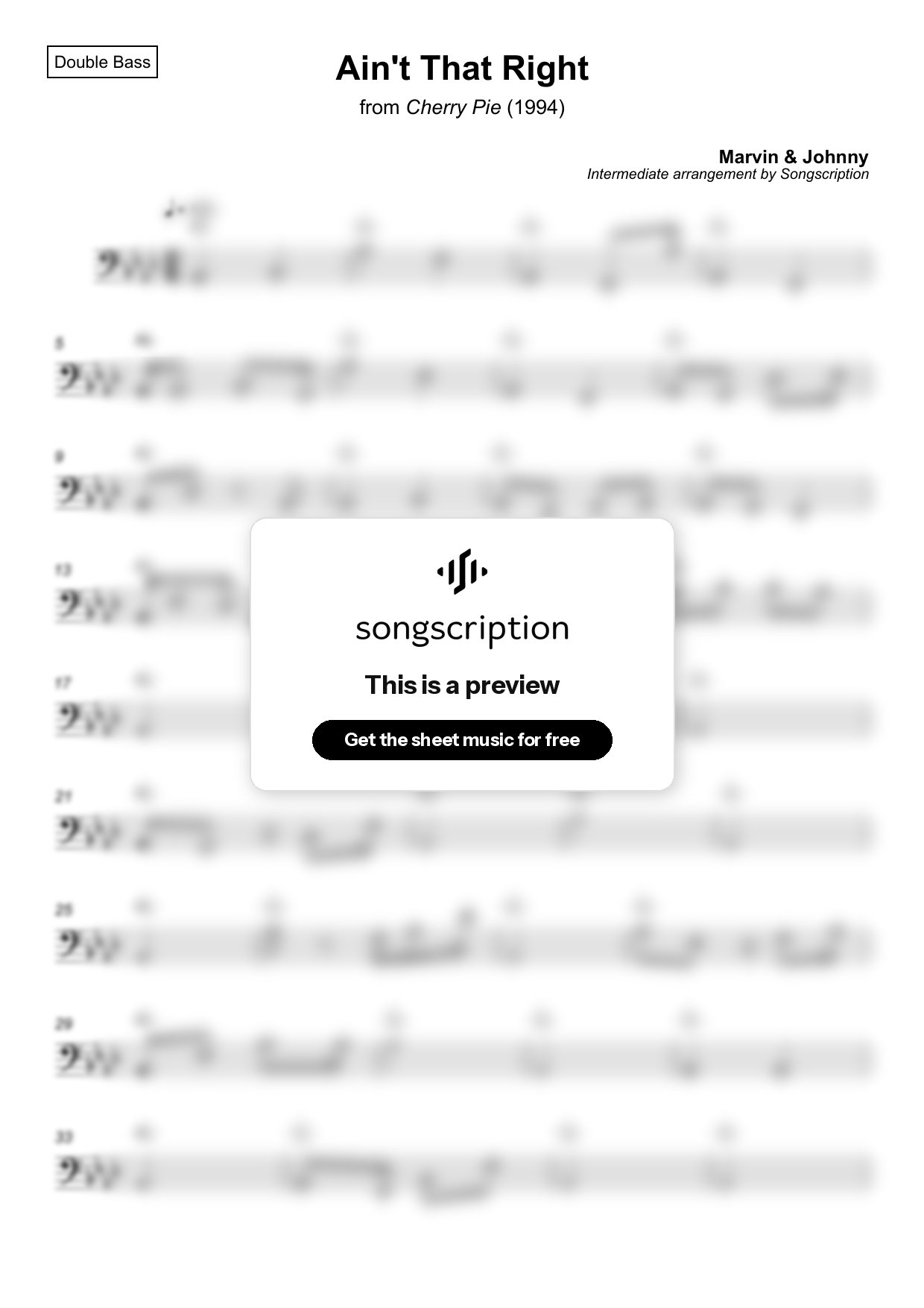 Intermediate Double Bass Sheet Music for "Ain't That Right" by Marvin & Johnny