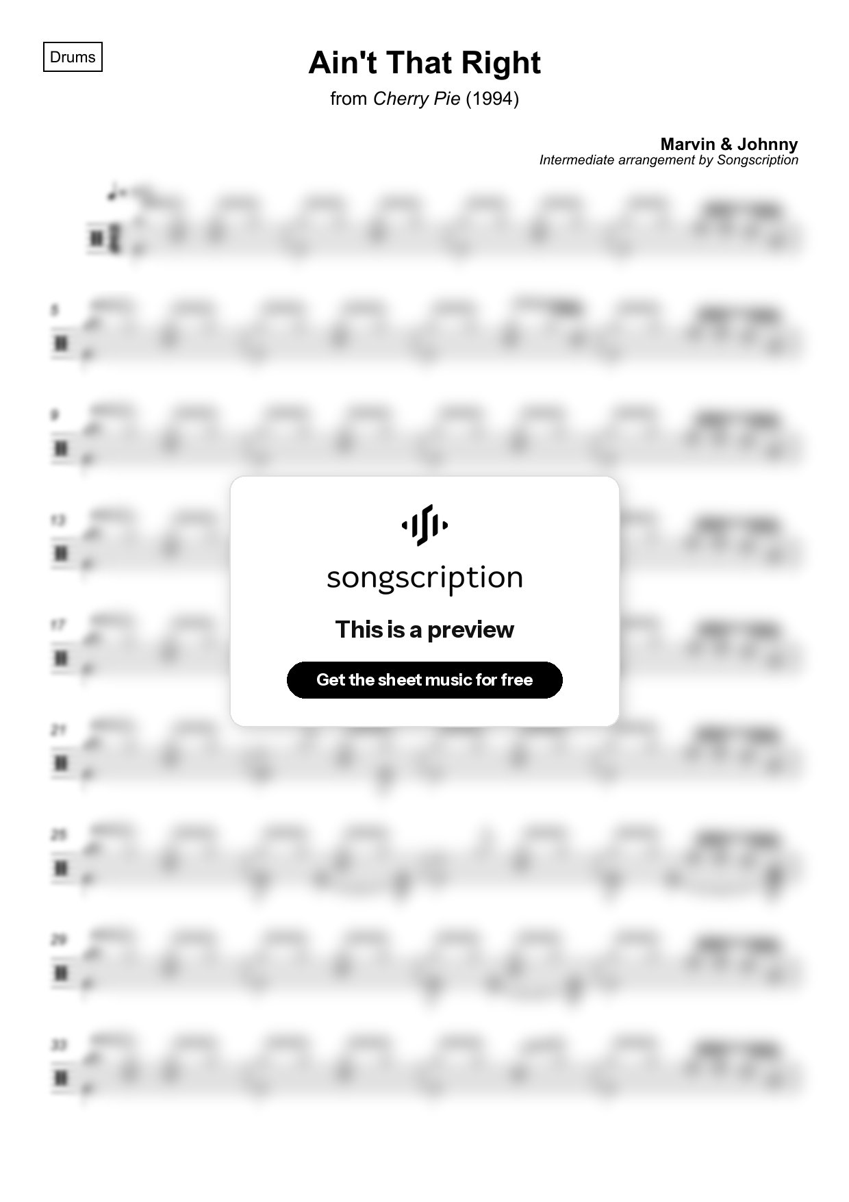 Intermediate Drums Sheet Music for "Ain't That Right" by Marvin & Johnny