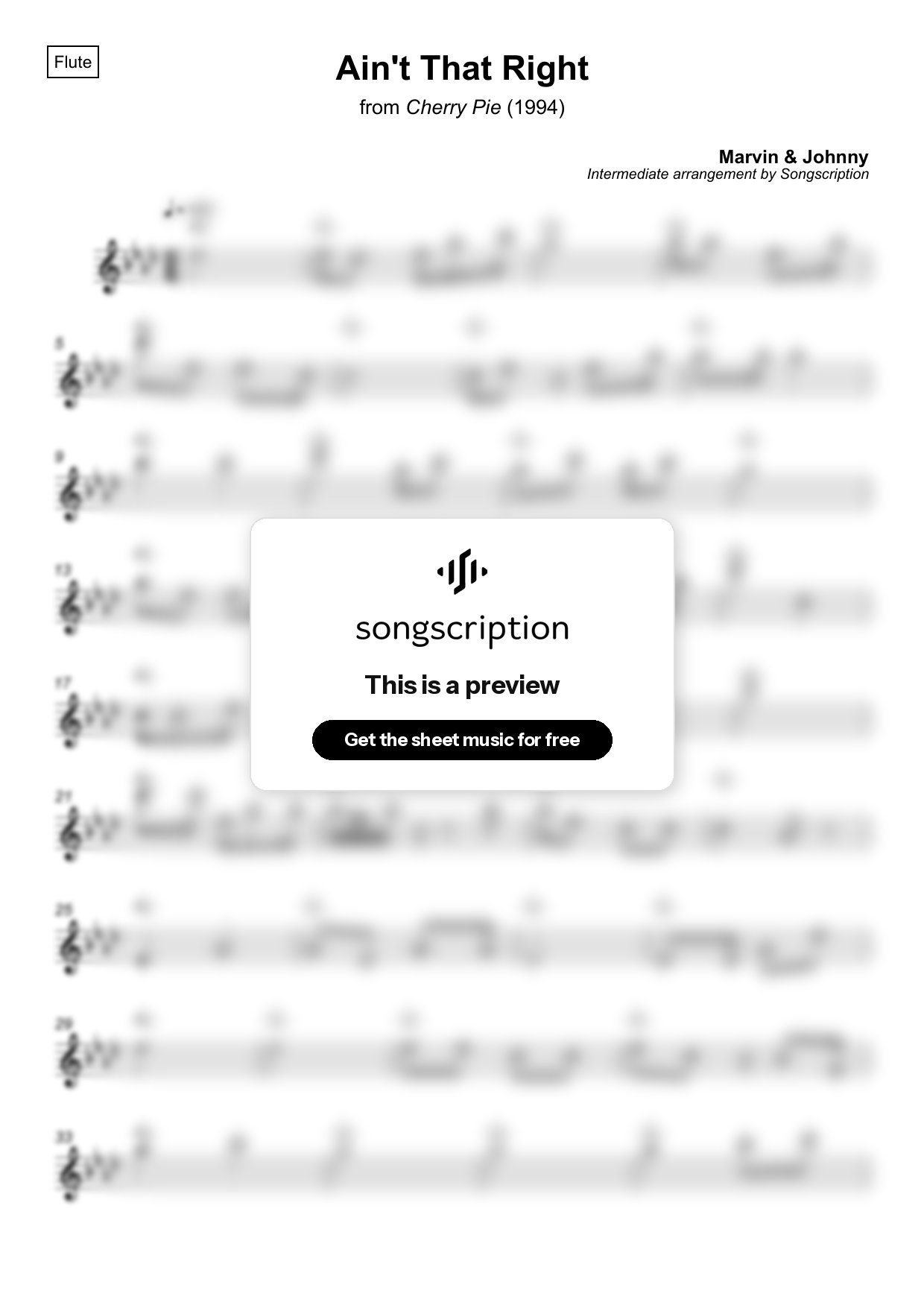 Intermediate Flute Sheet Music for "Ain't That Right" by Marvin & Johnny