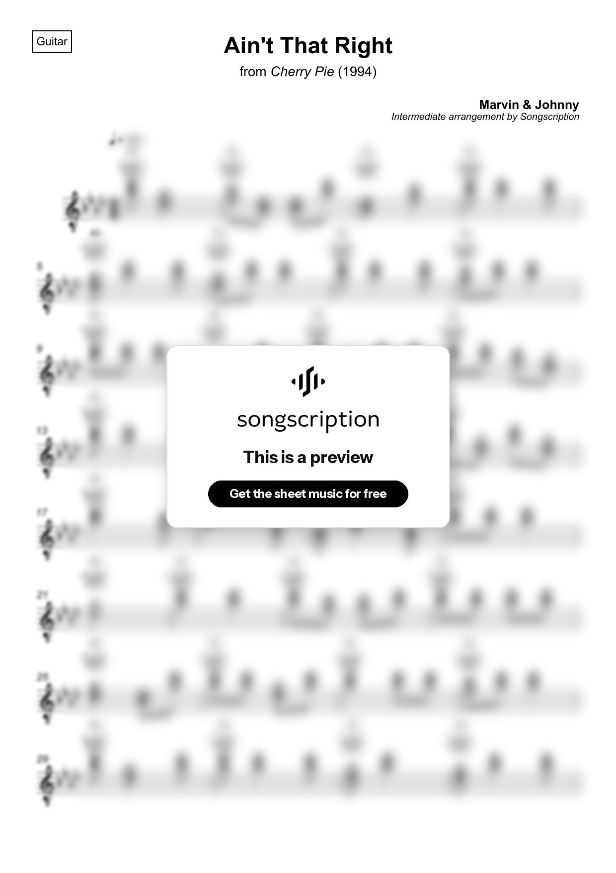 Intermediate Acoustic Guitar Sheet Music for "Ain't That Right" by Marvin & Johnny