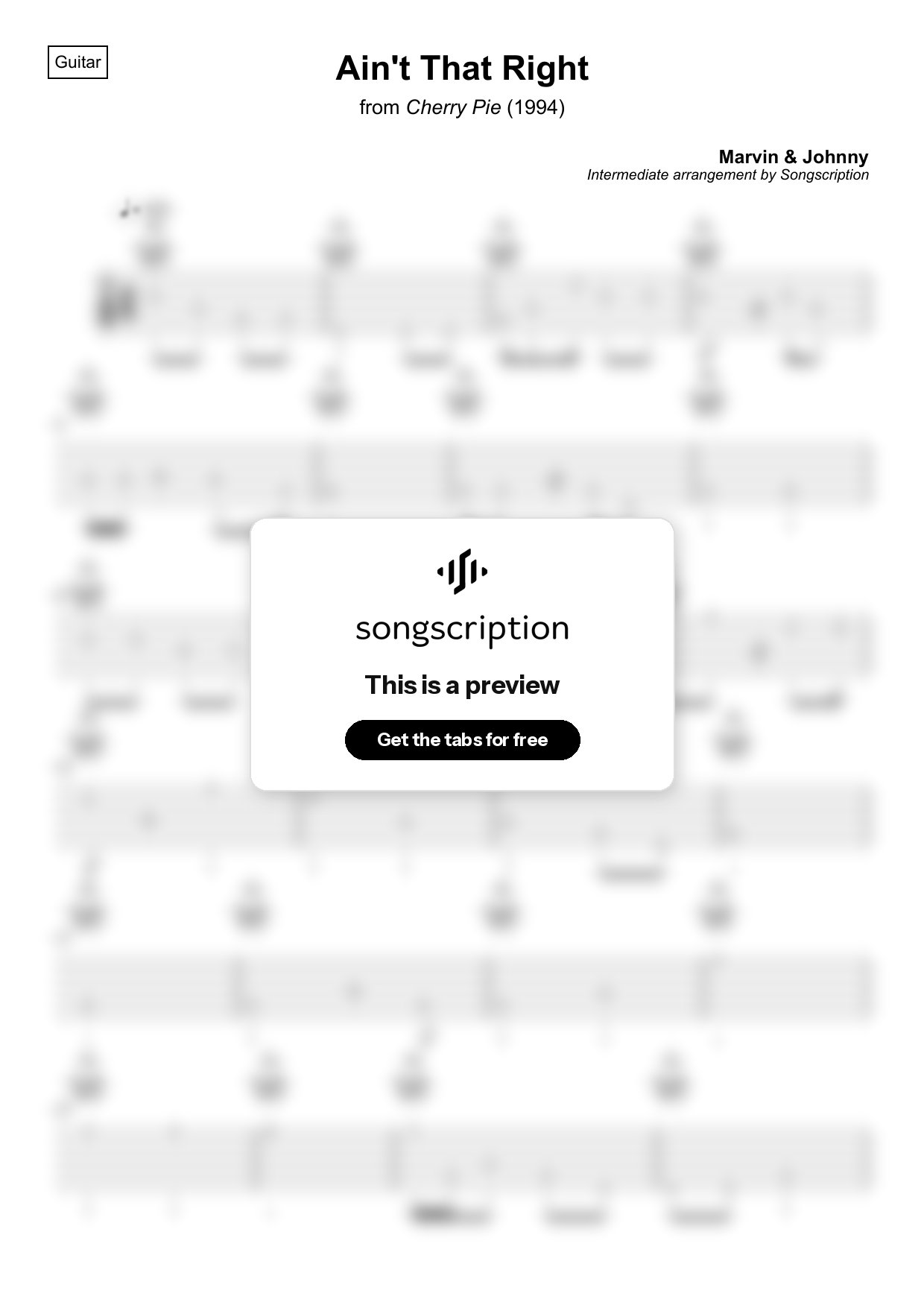 Intermediate Acoustic Guitar Tabs for "Ain't That Right" by Marvin & Johnny