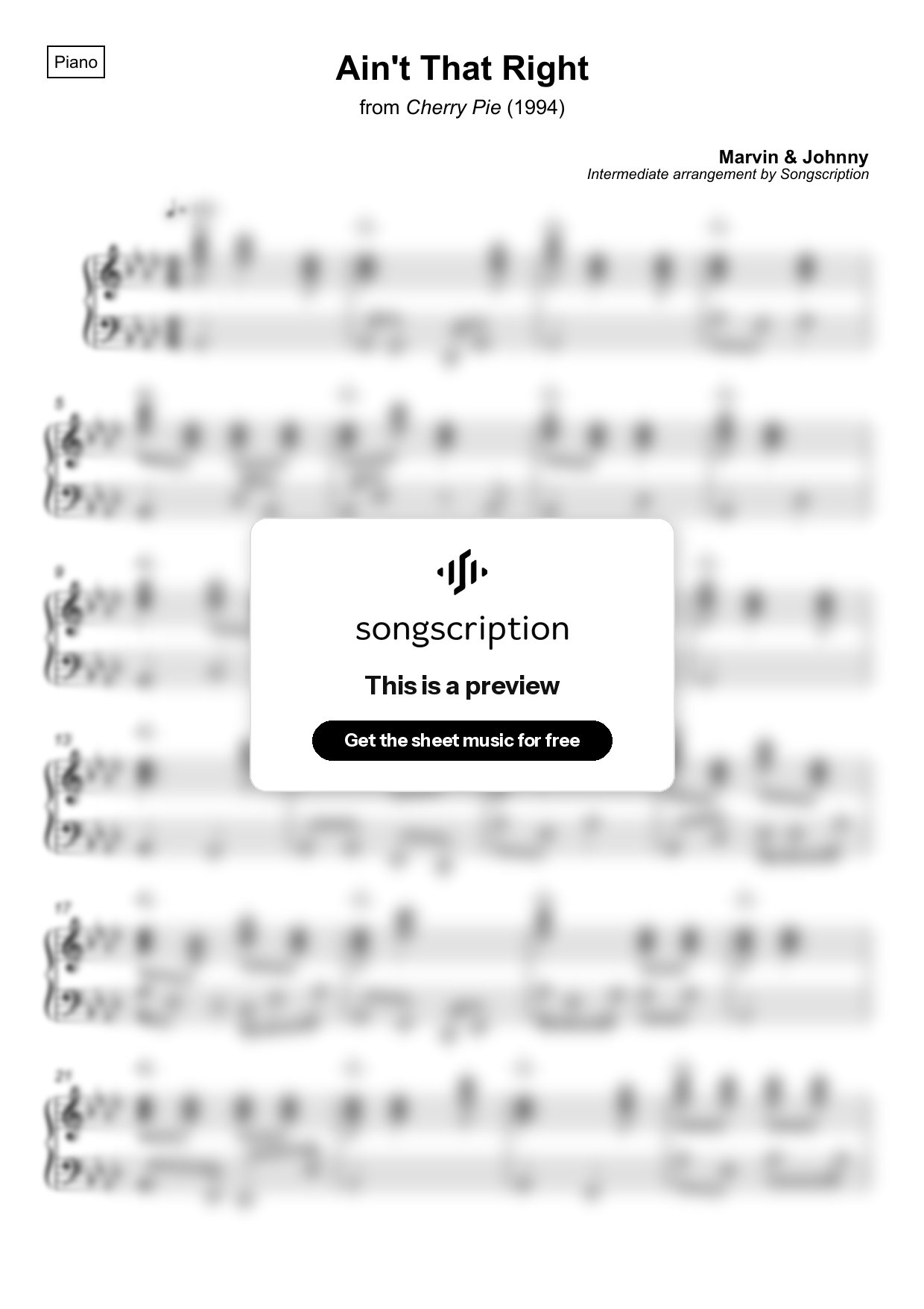 Intermediate Piano Sheet Music for "Ain't That Right" by Marvin & Johnny