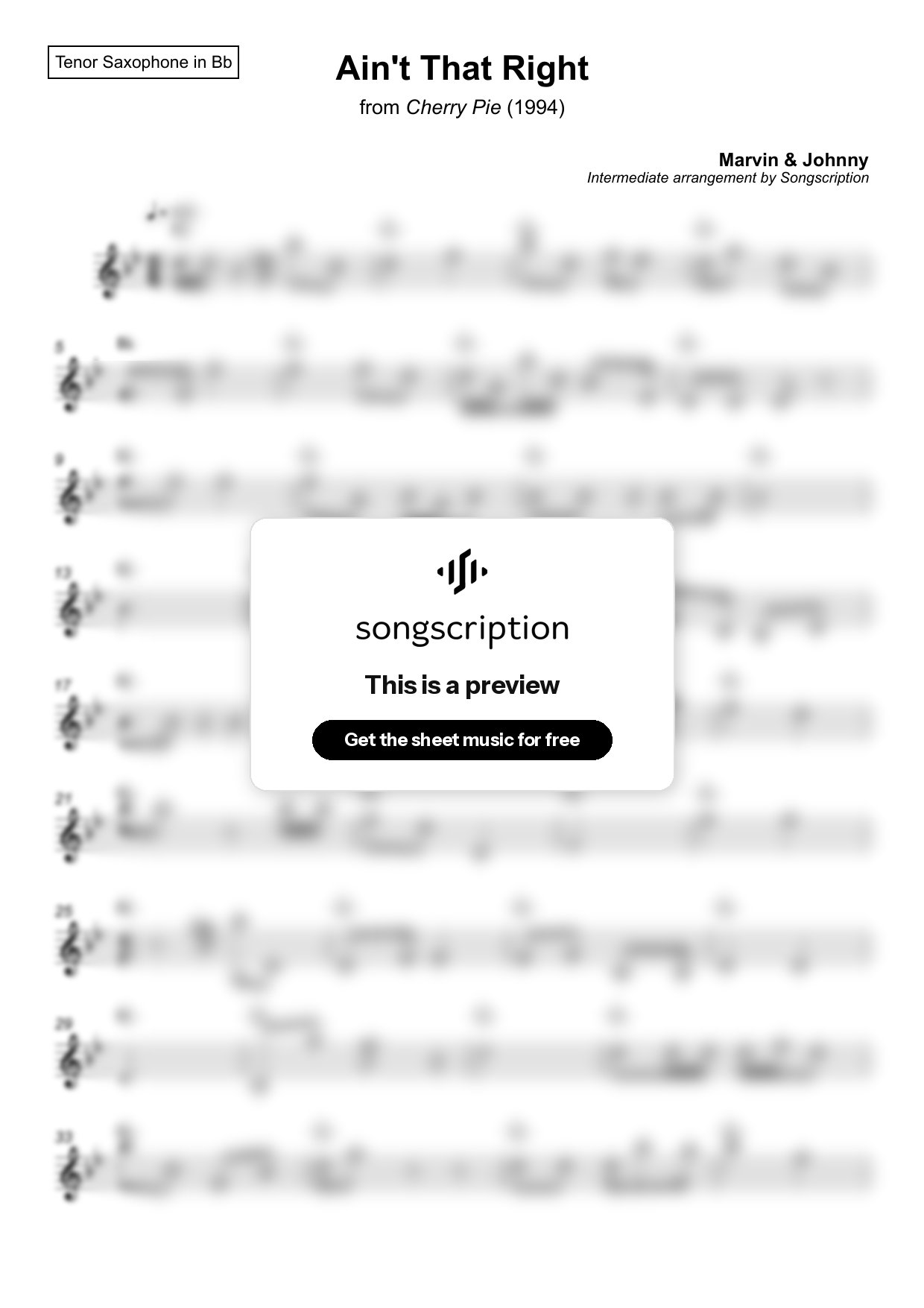 Intermediate Tenor Sax Sheet Music for "Ain't That Right" by Marvin & Johnny