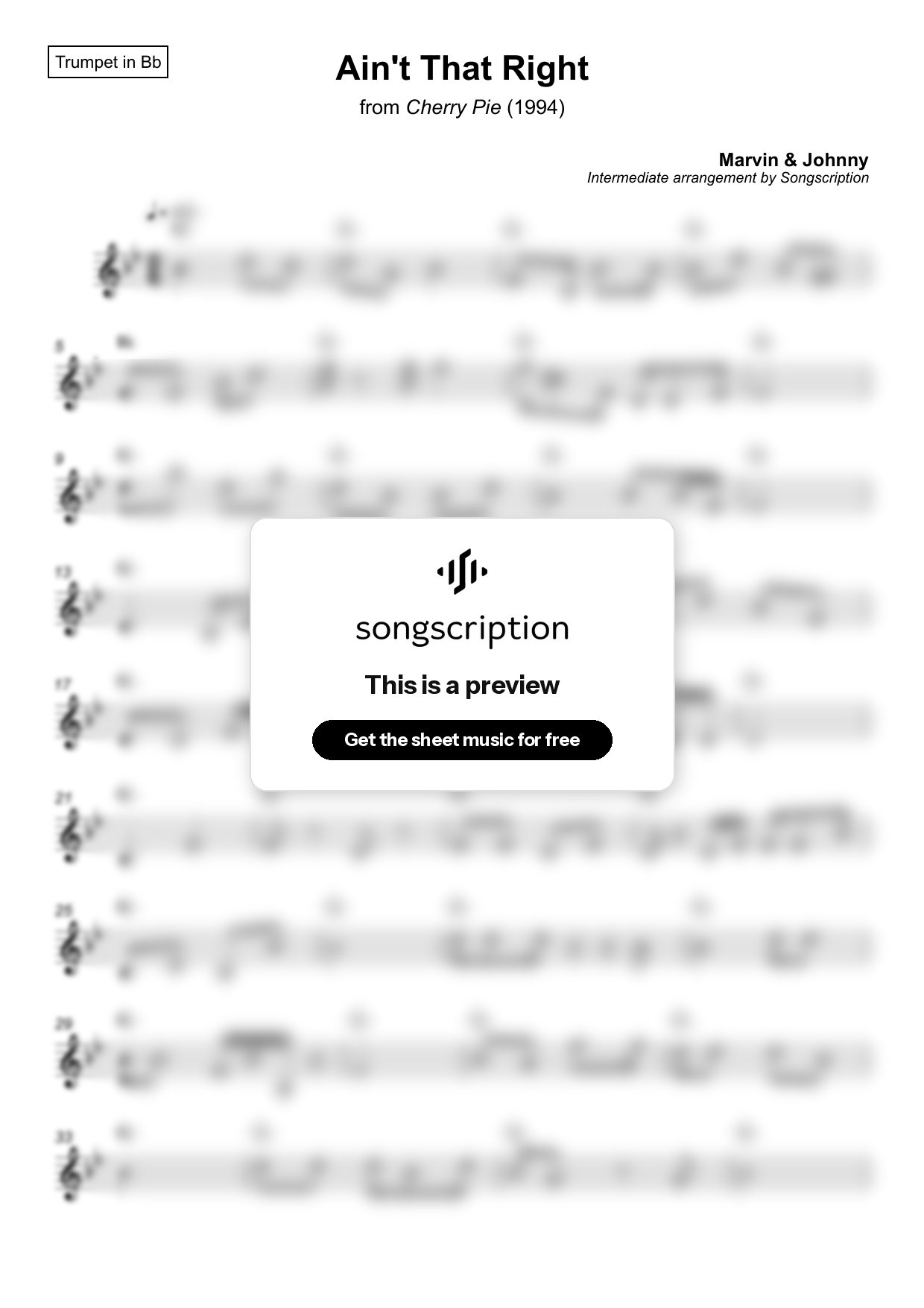 Intermediate Trumpet Sheet Music for "Ain't That Right" by Marvin & Johnny