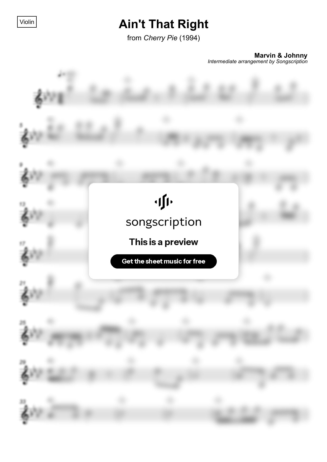 Intermediate Violin Sheet Music for "Ain't That Right" by Marvin & Johnny