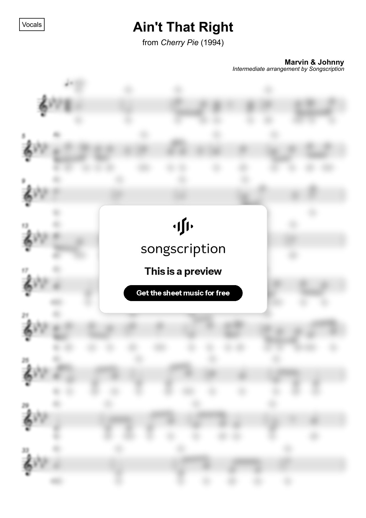 Intermediate Vocals Sheet Music for "Ain't That Right" by Marvin & Johnny