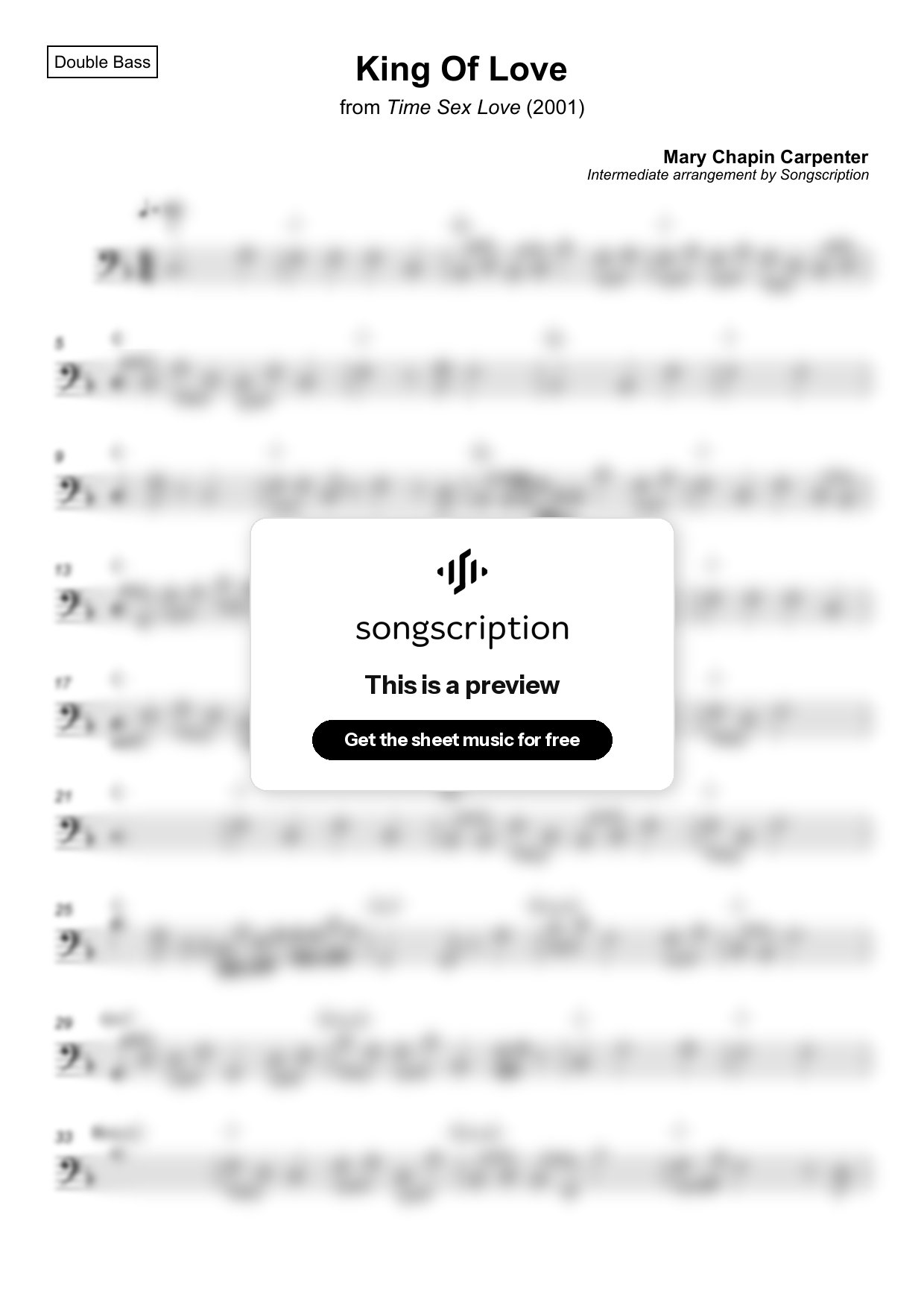 Intermediate Double Bass Sheet Music for "King Of Love" by Mary Chapin Carpenter