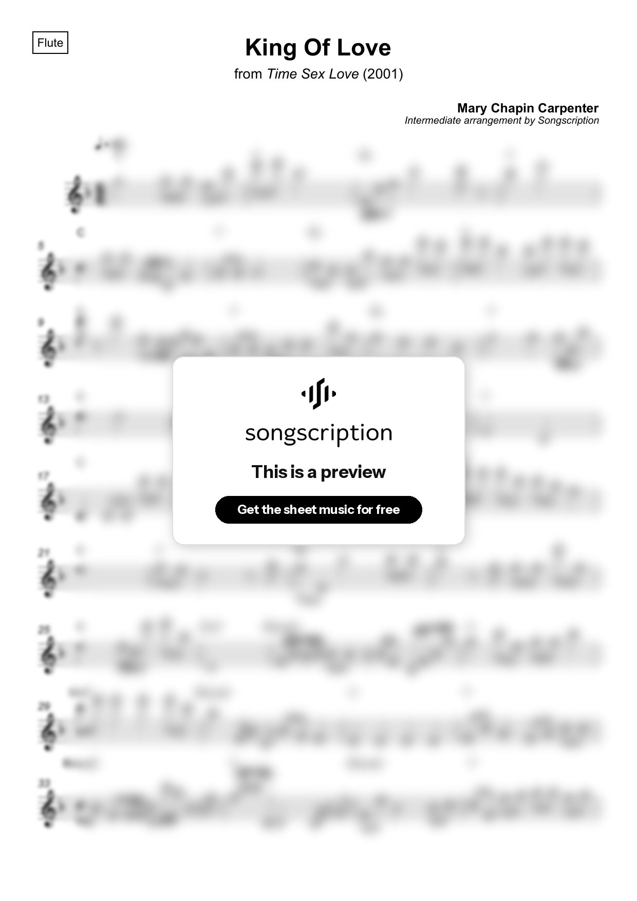 Intermediate Flute Sheet Music for "King Of Love" by Mary Chapin Carpenter