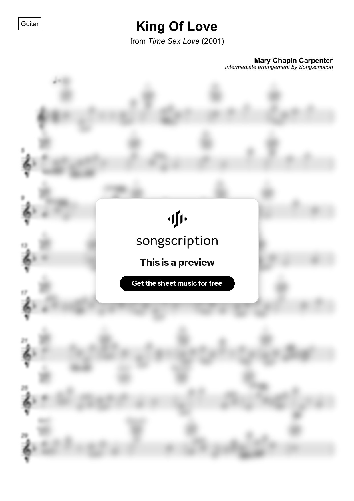 Intermediate Acoustic Guitar Sheet Music for "King Of Love" by Mary Chapin Carpenter