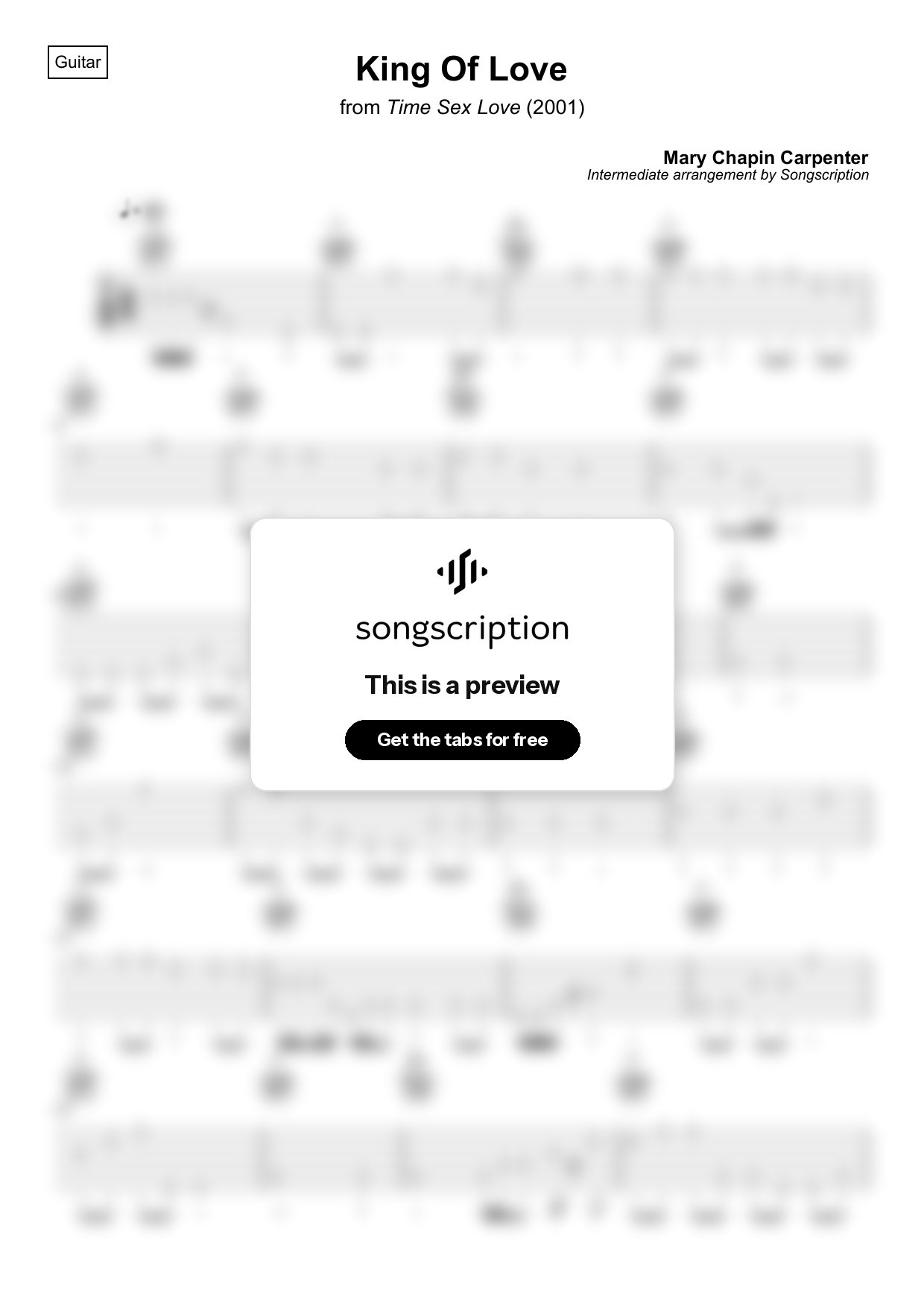 Intermediate Acoustic Guitar Tabs for "King Of Love" by Mary Chapin Carpenter