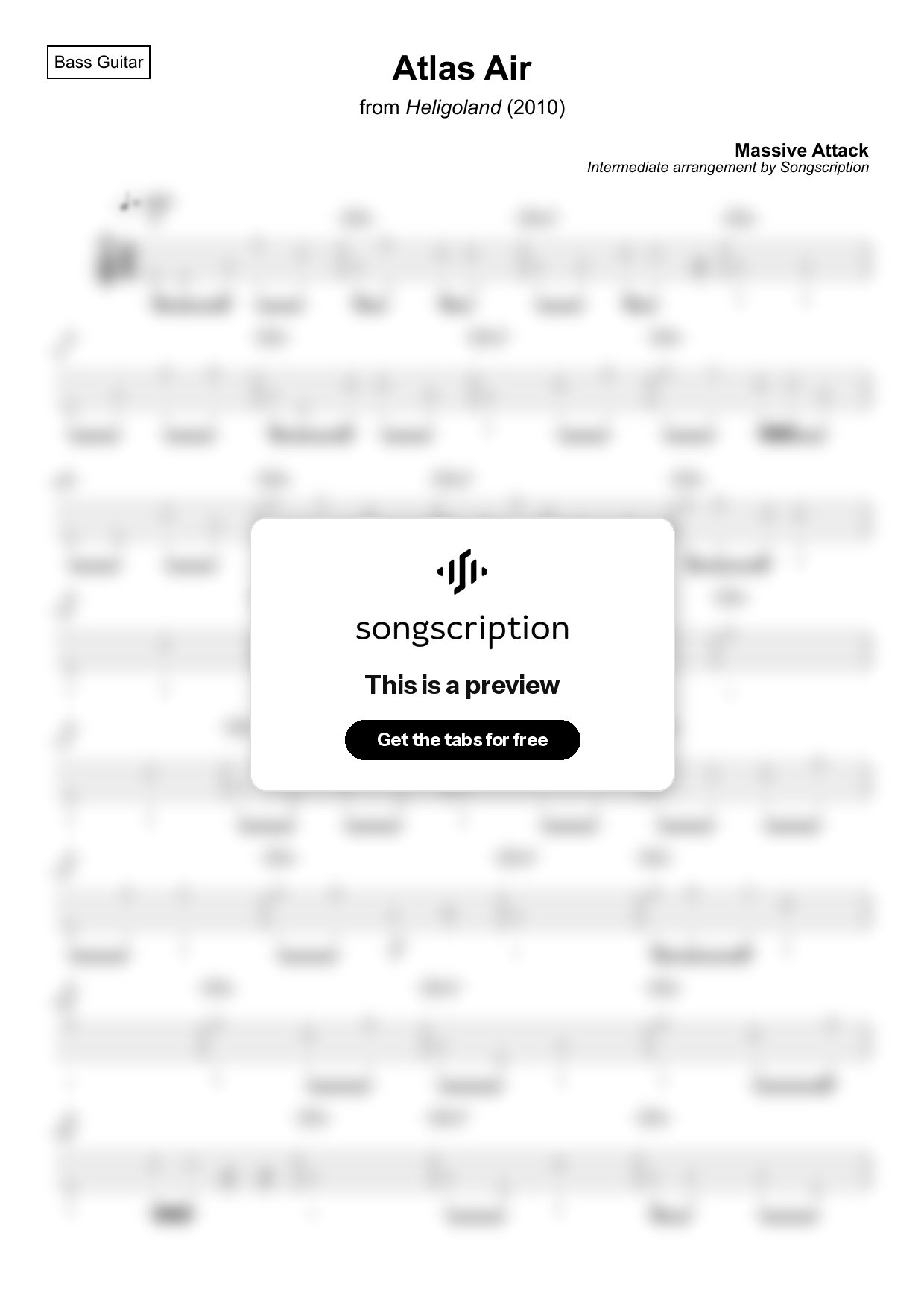 Intermediate Bass Guitar Tabs for "Atlas Air" by Massive Attack