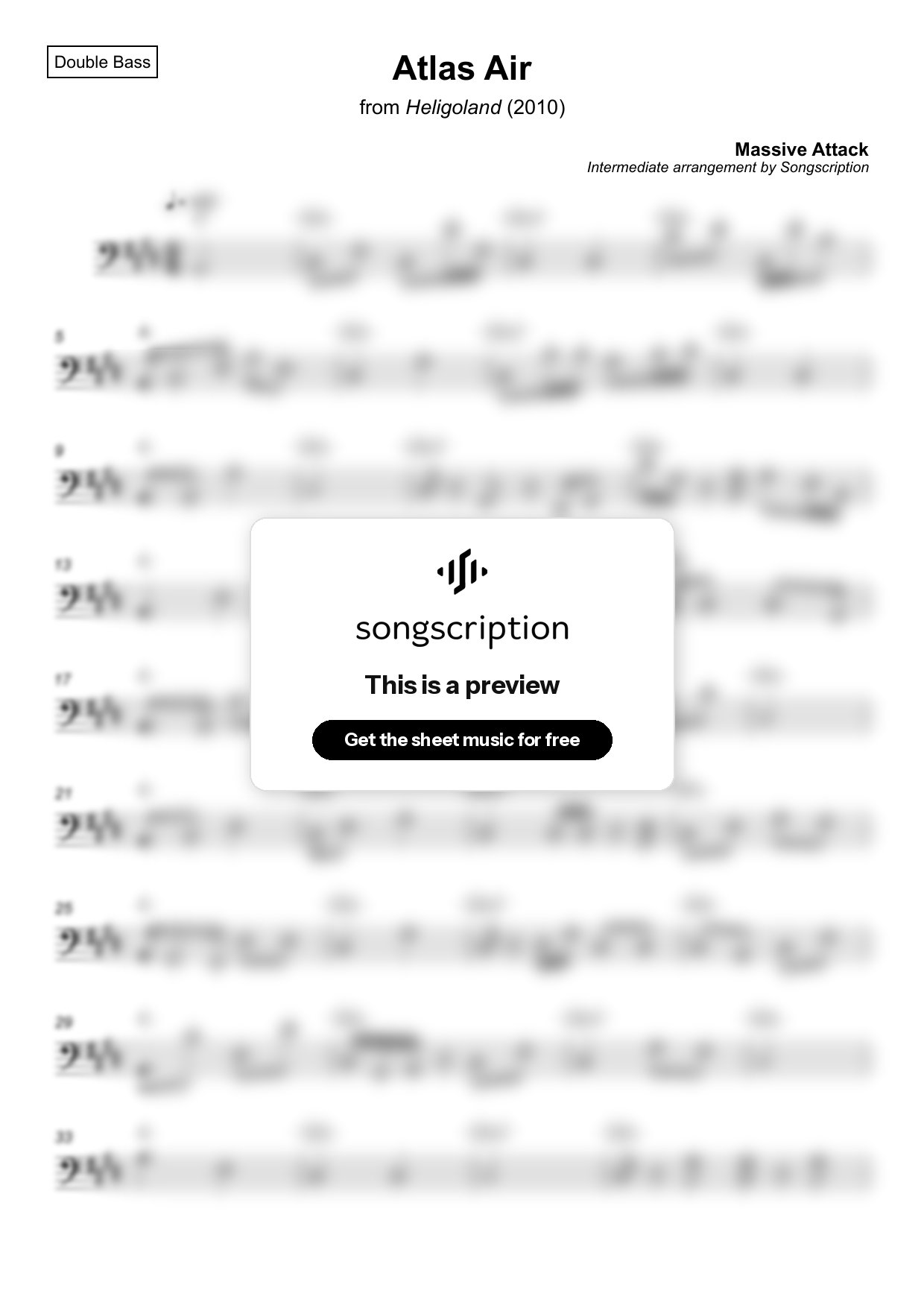 Intermediate Double Bass Sheet Music for "Atlas Air" by Massive Attack
