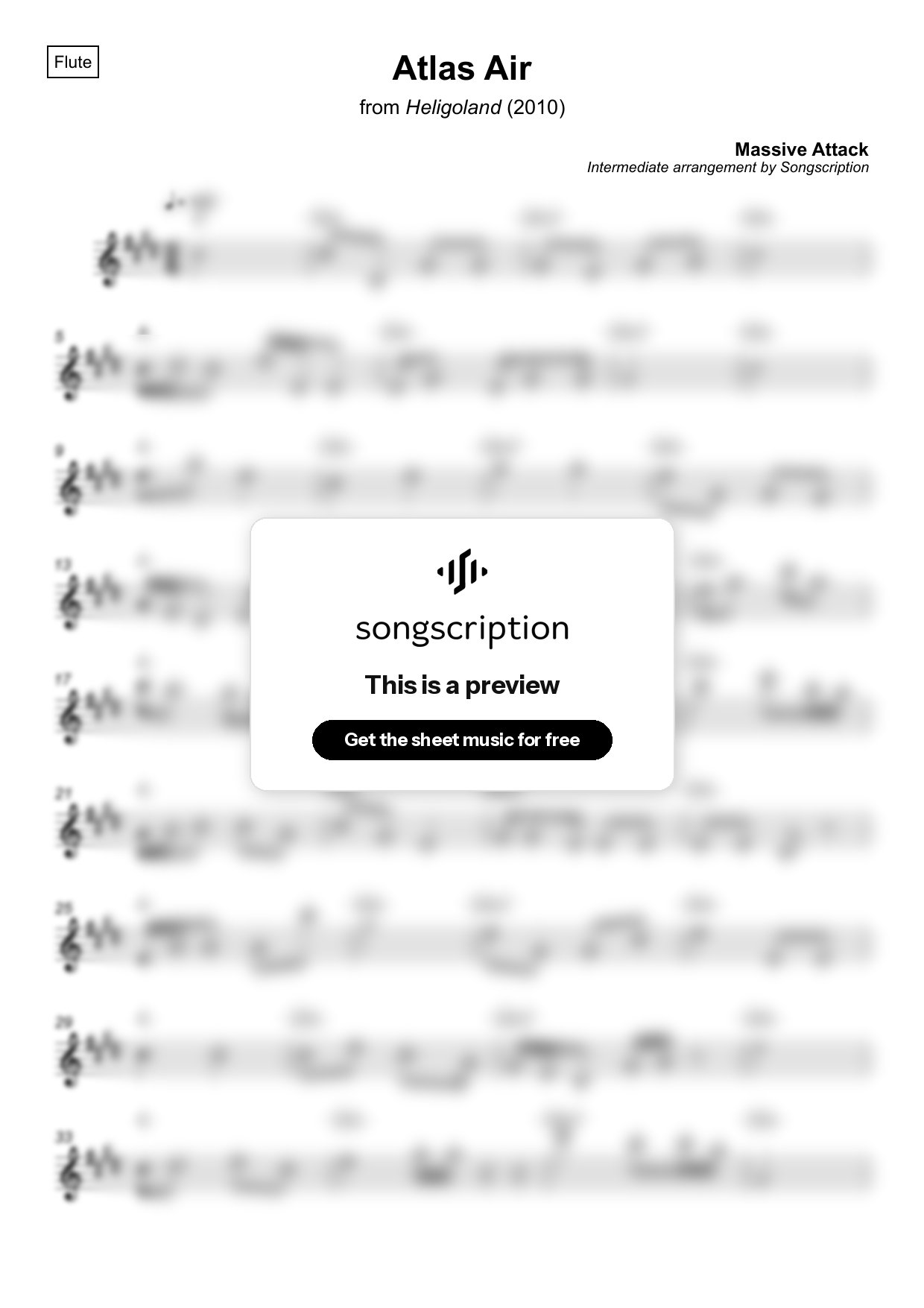 Intermediate Flute Sheet Music for "Atlas Air" by Massive Attack