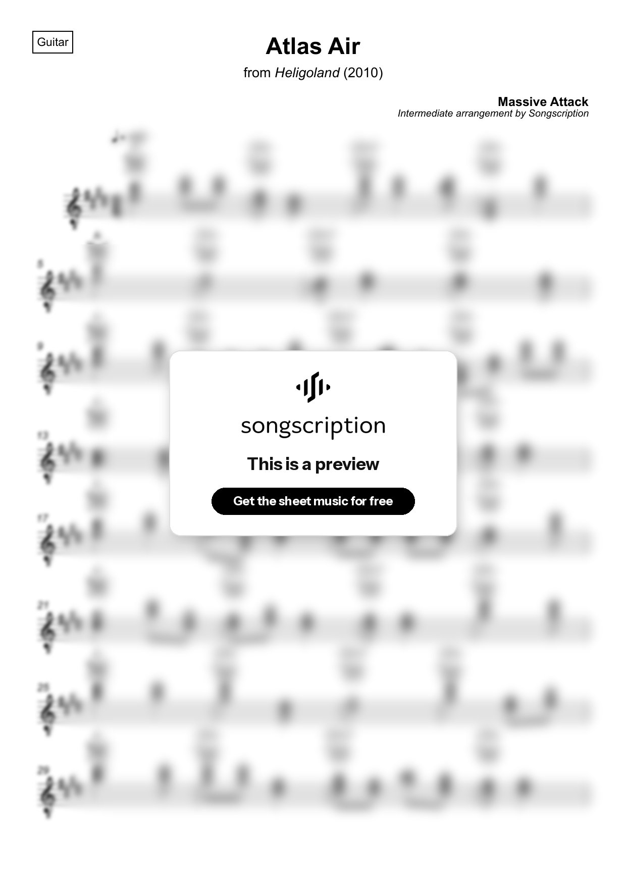 Intermediate Acoustic Guitar Sheet Music for "Atlas Air" by Massive Attack
