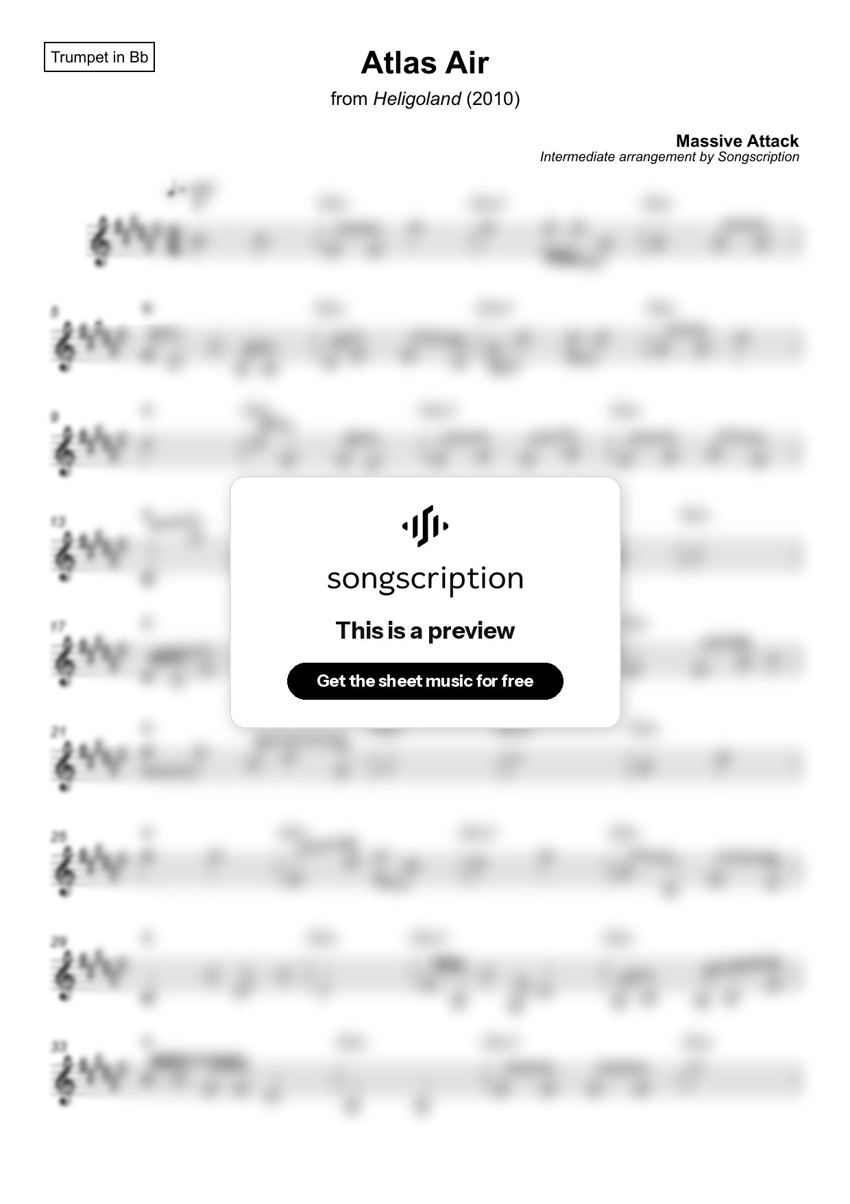 Intermediate Trumpet Sheet Music for "Atlas Air" by Massive Attack
