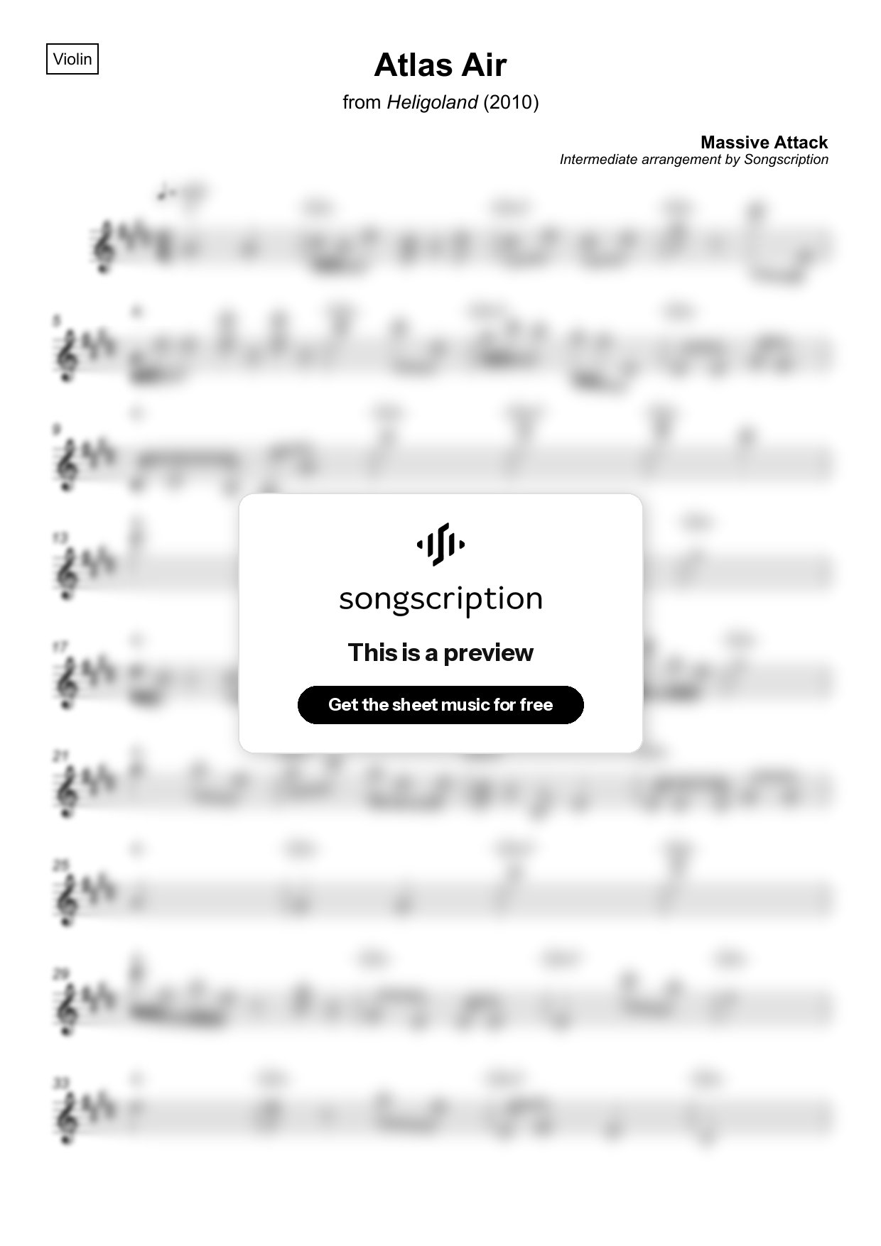 Intermediate Violin Sheet Music for "Atlas Air" by Massive Attack