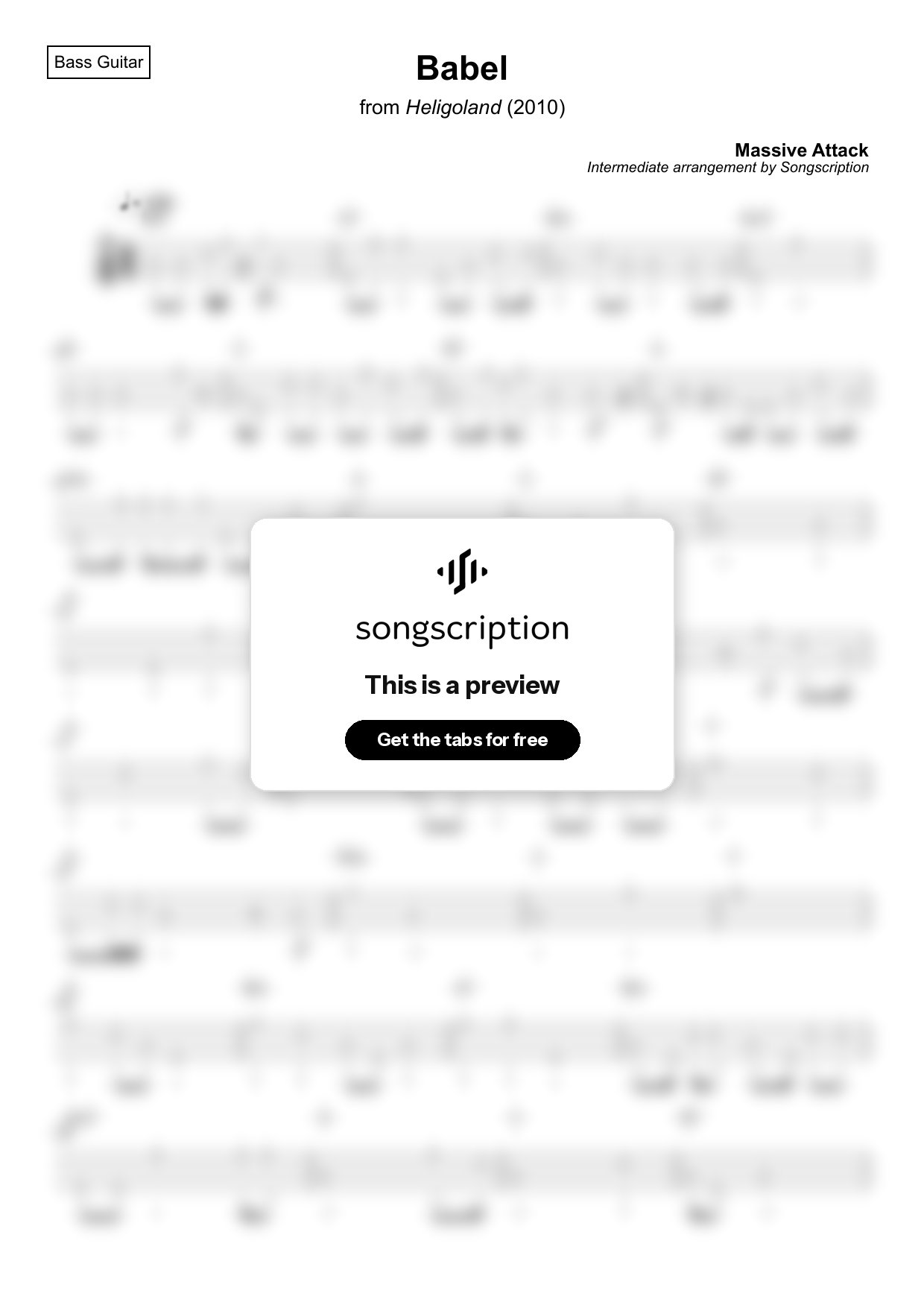 Intermediate Bass Guitar Tabs for "Babel" by Massive Attack