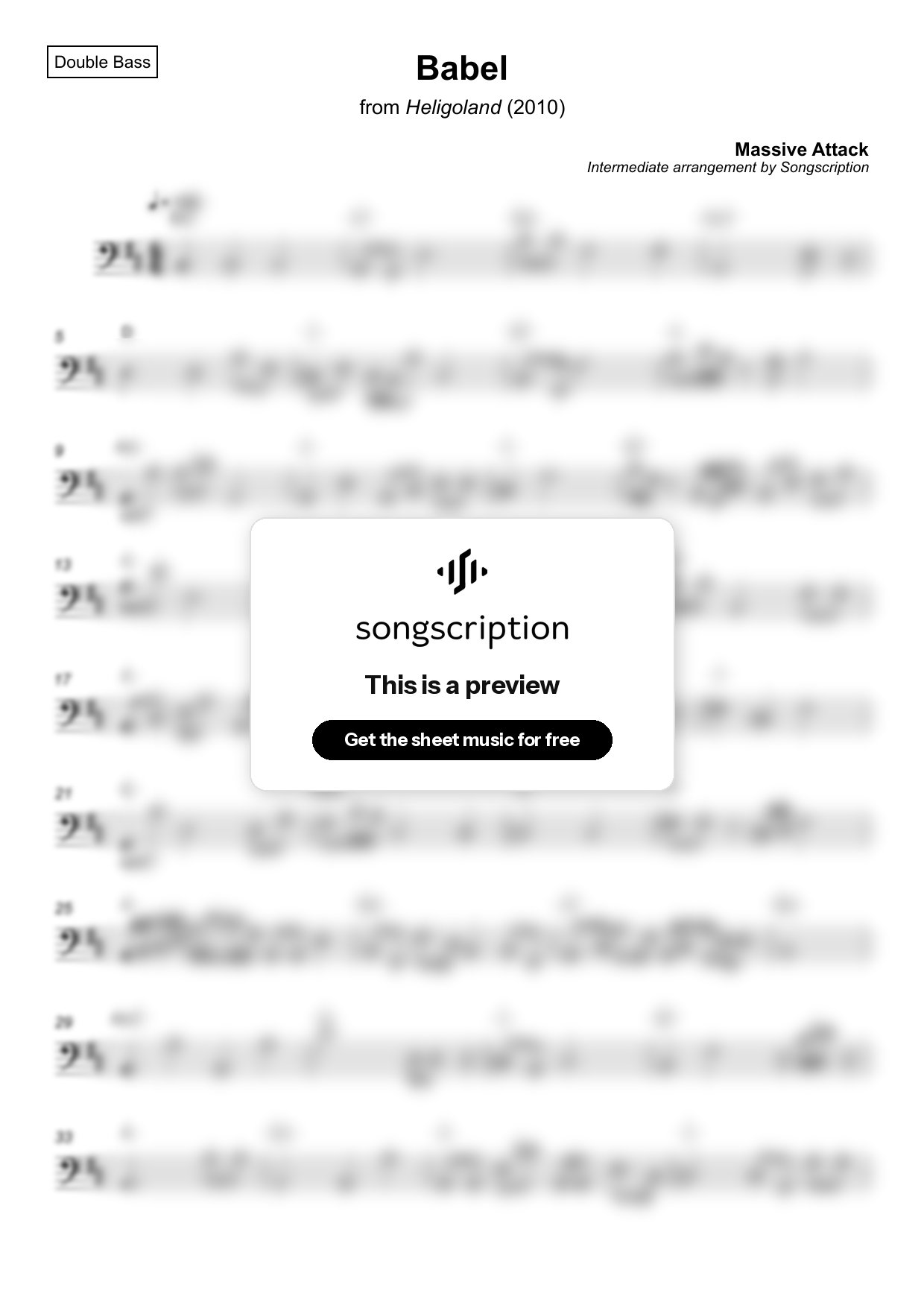 Intermediate Double Bass Sheet Music for "Babel" by Massive Attack