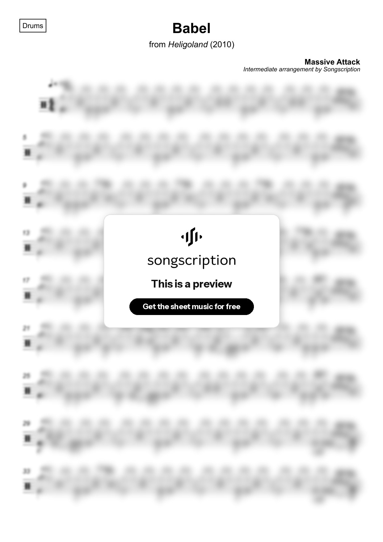 Intermediate Drums Sheet Music for "Babel" by Massive Attack