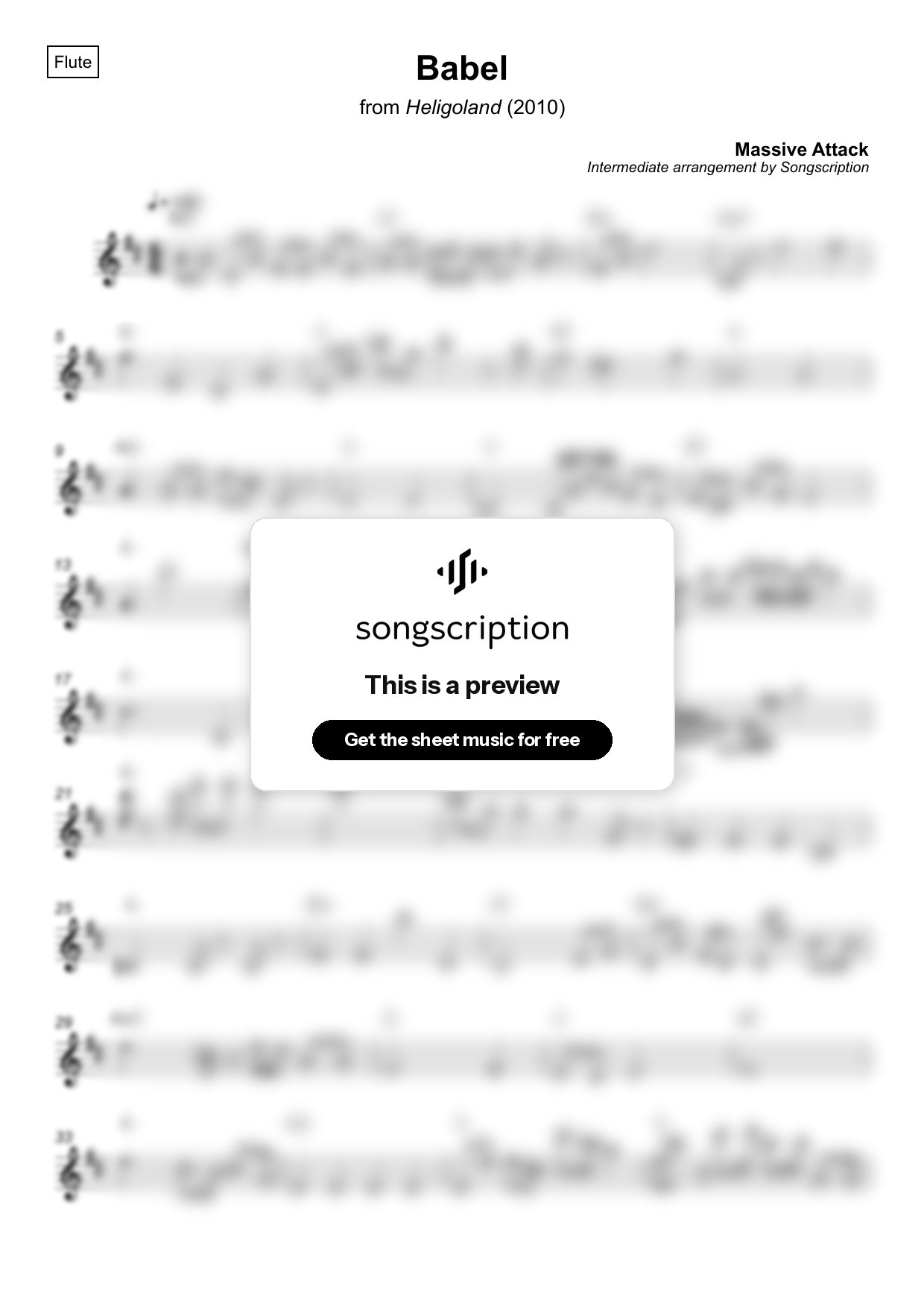 Intermediate Flute Sheet Music for "Babel" by Massive Attack