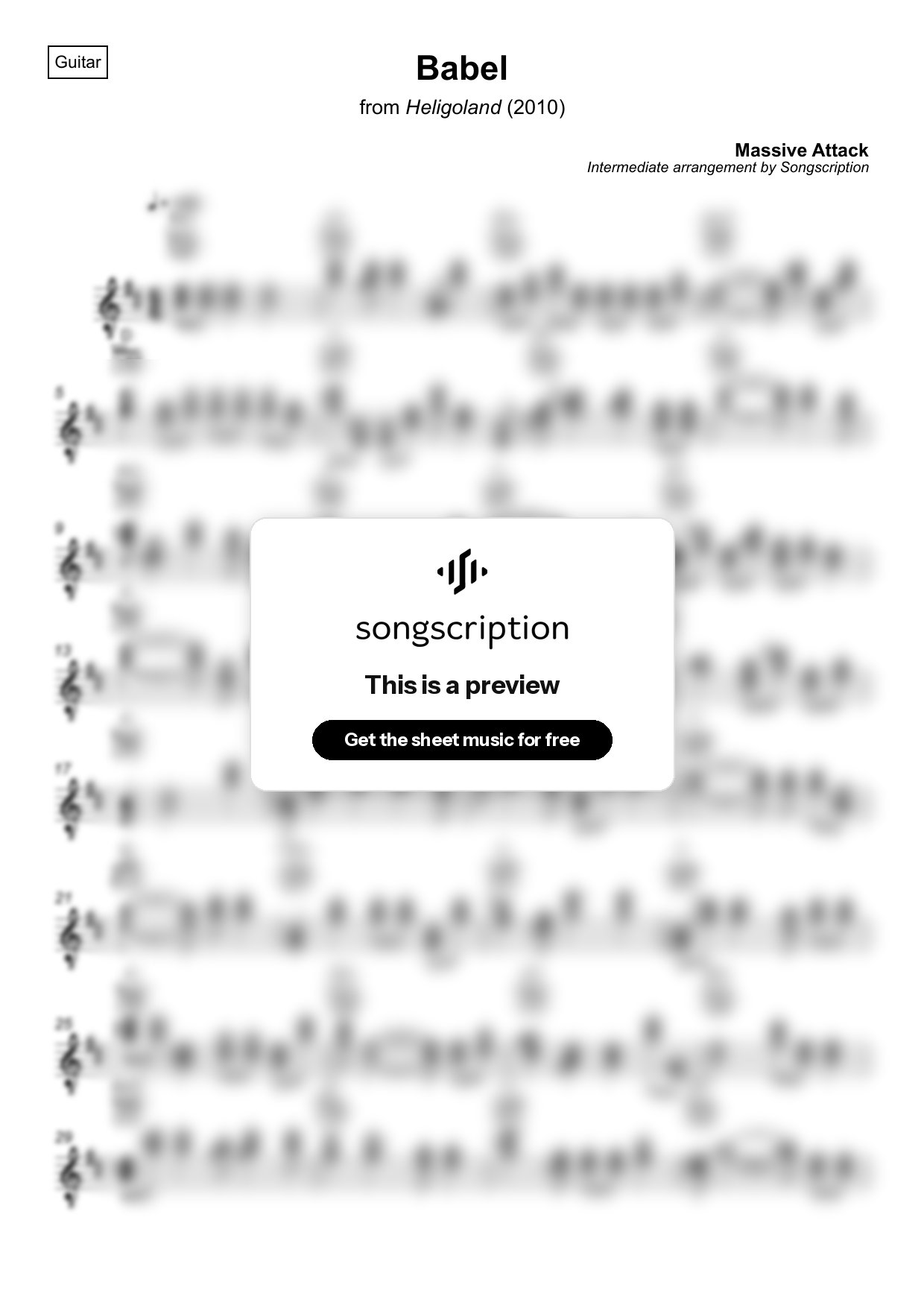 Intermediate Acoustic Guitar Sheet Music for "Babel" by Massive Attack