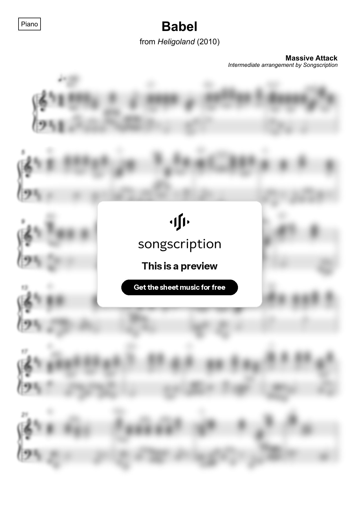 Intermediate Piano Sheet Music for "Babel" by Massive Attack