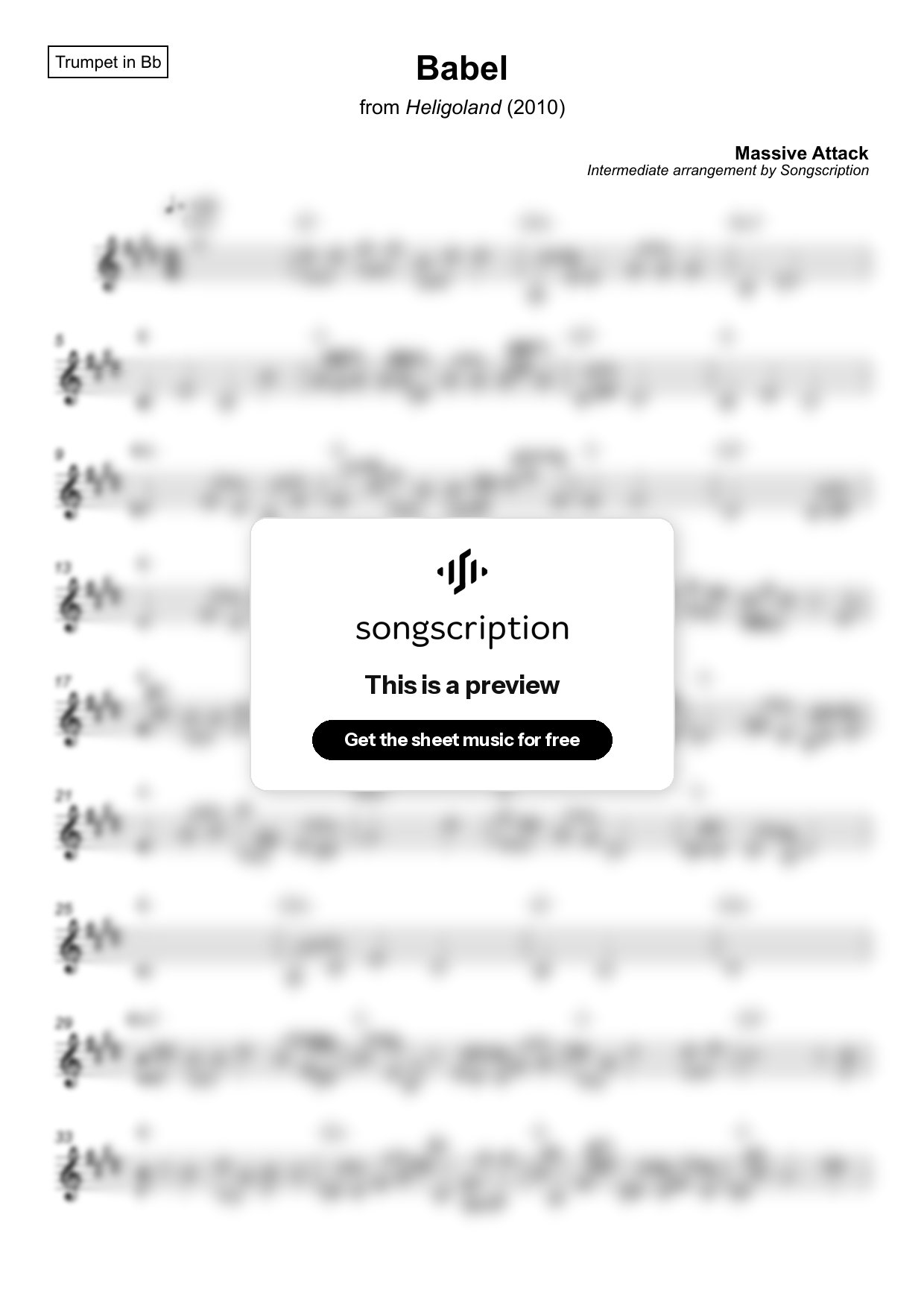 Intermediate Trumpet Sheet Music for "Babel" by Massive Attack