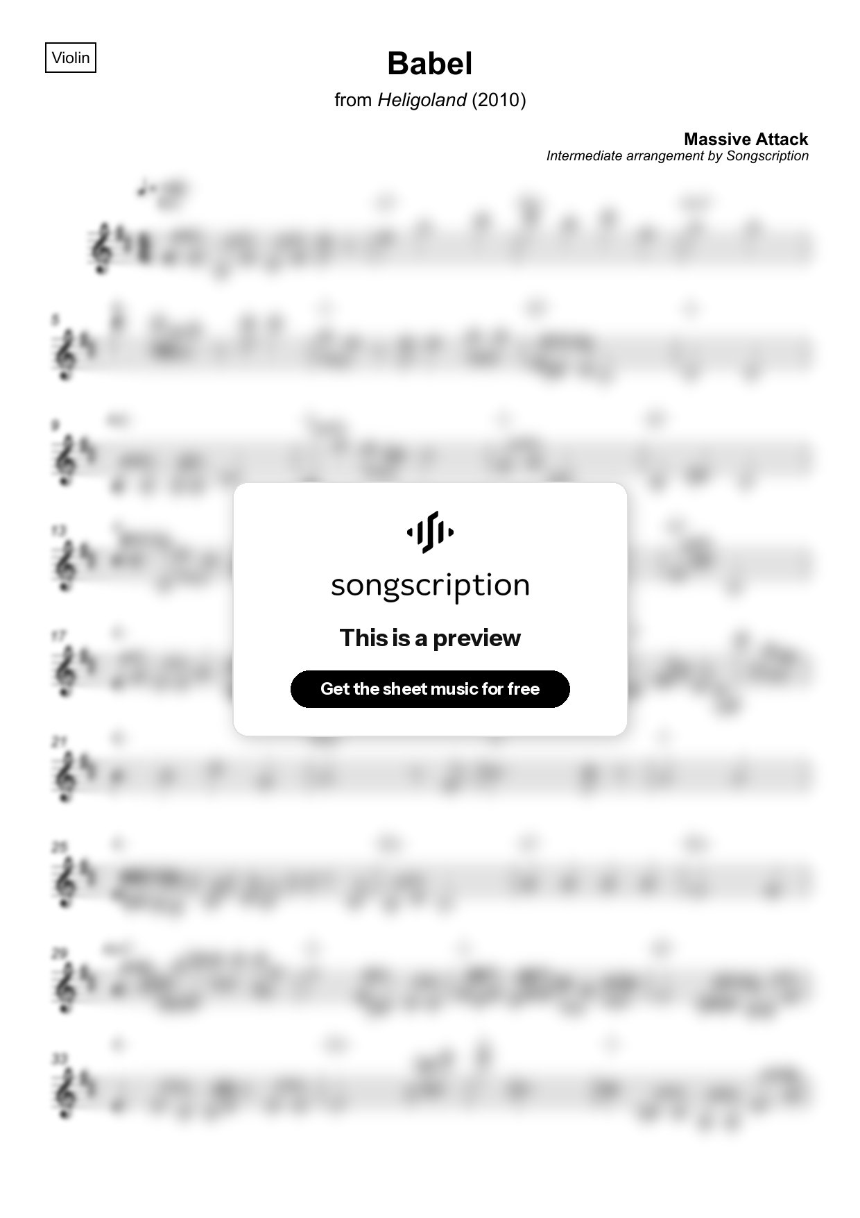 Intermediate Violin Sheet Music for "Babel" by Massive Attack