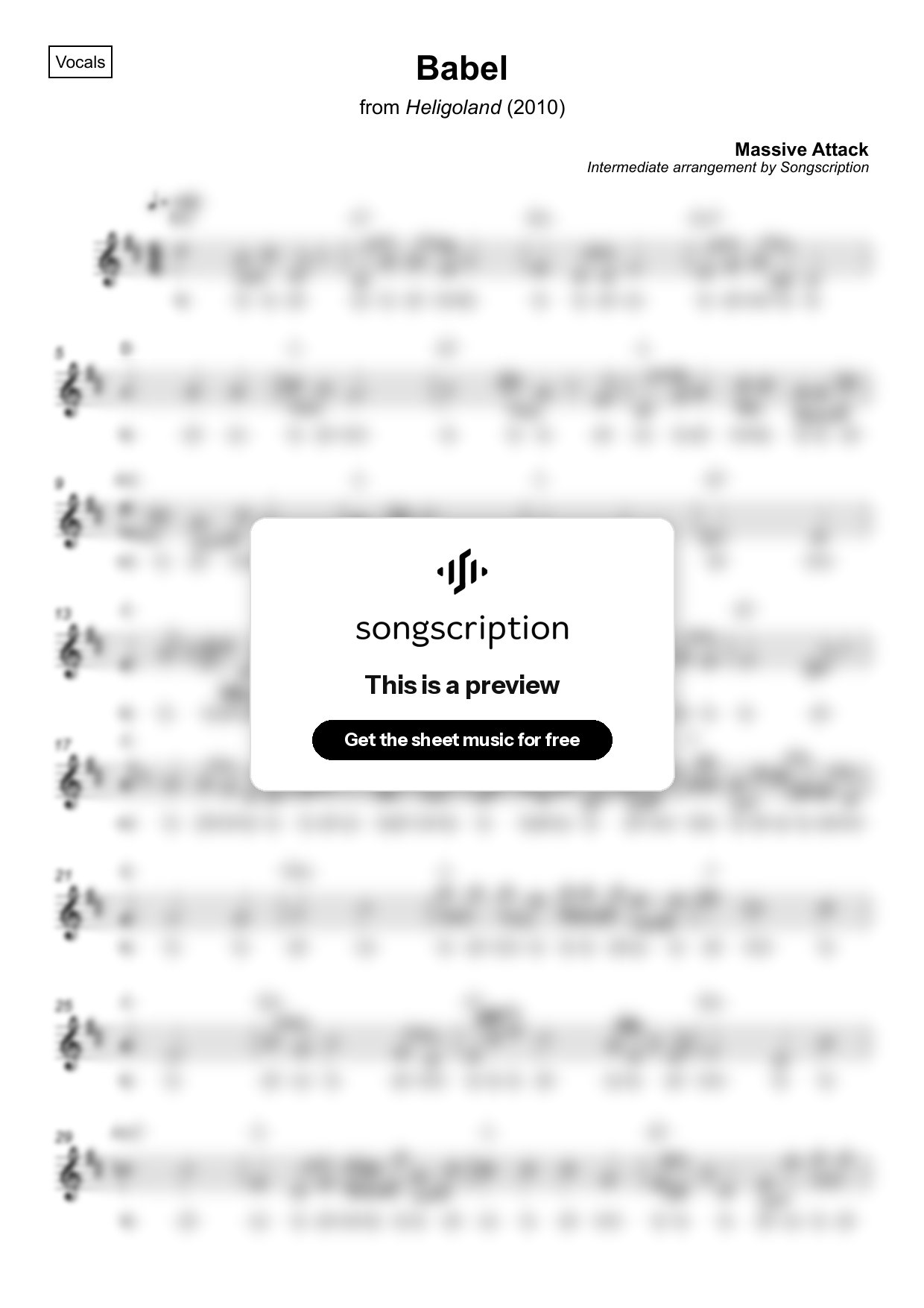 Intermediate Vocals Sheet Music for "Babel" by Massive Attack