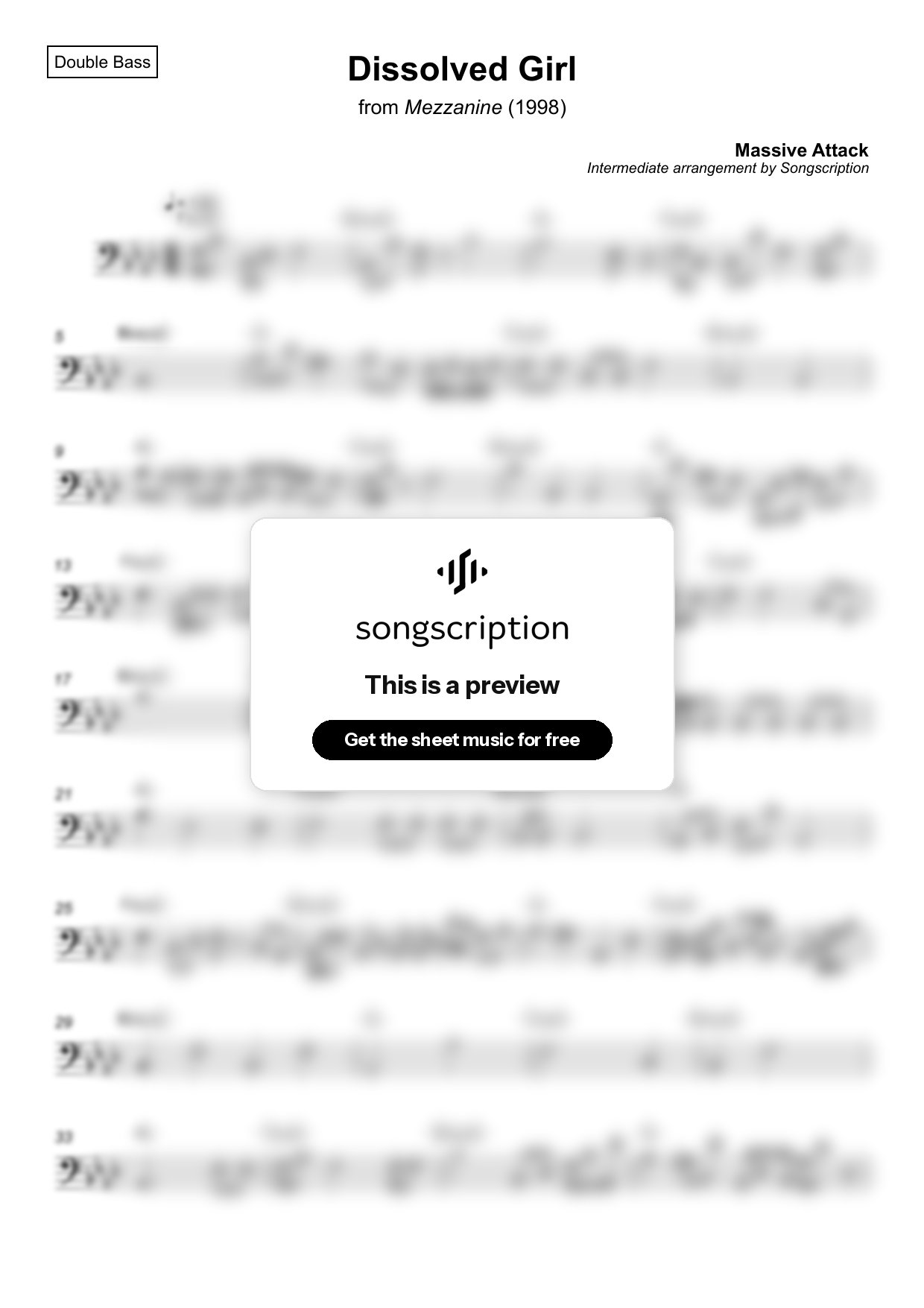 Intermediate Double Bass Sheet Music for "Dissolved Girl" by Massive Attack