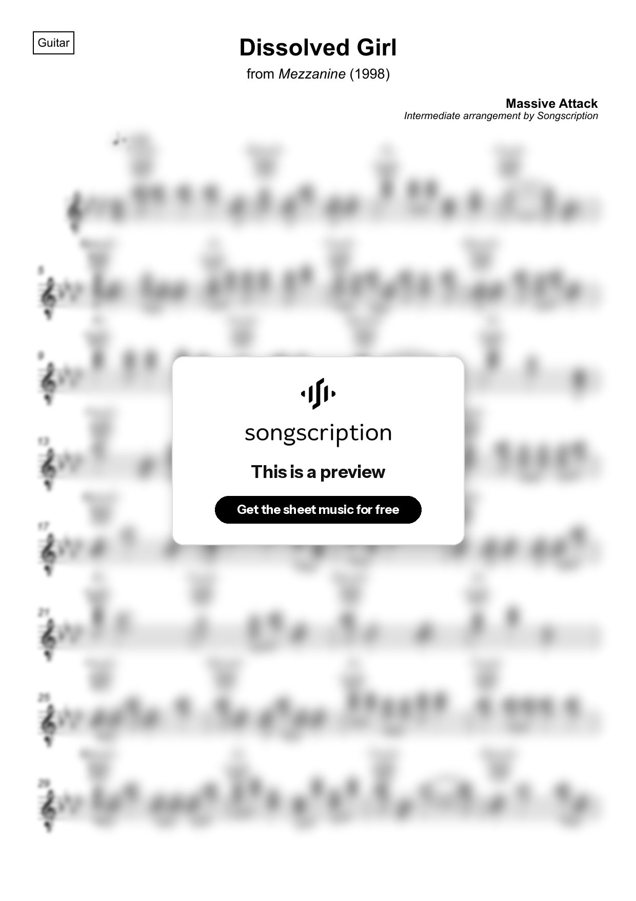 Intermediate Acoustic Guitar Sheet Music for "Dissolved Girl" by Massive Attack