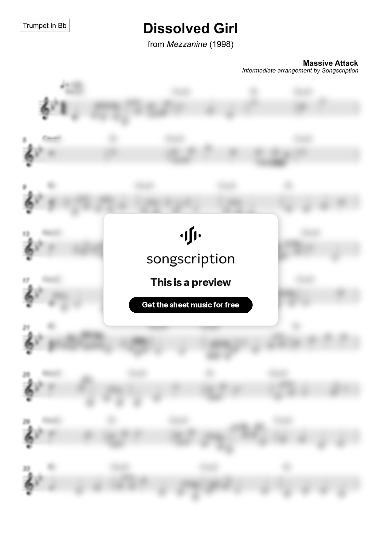 Intermediate Trumpet Sheet Music for "Dissolved Girl" by Massive Attack