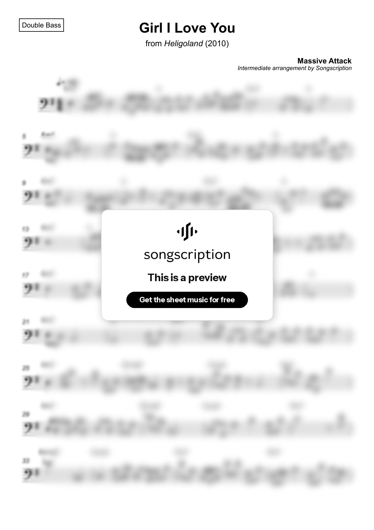 Intermediate Double Bass Sheet Music for "Girl I Love You" by Massive Attack