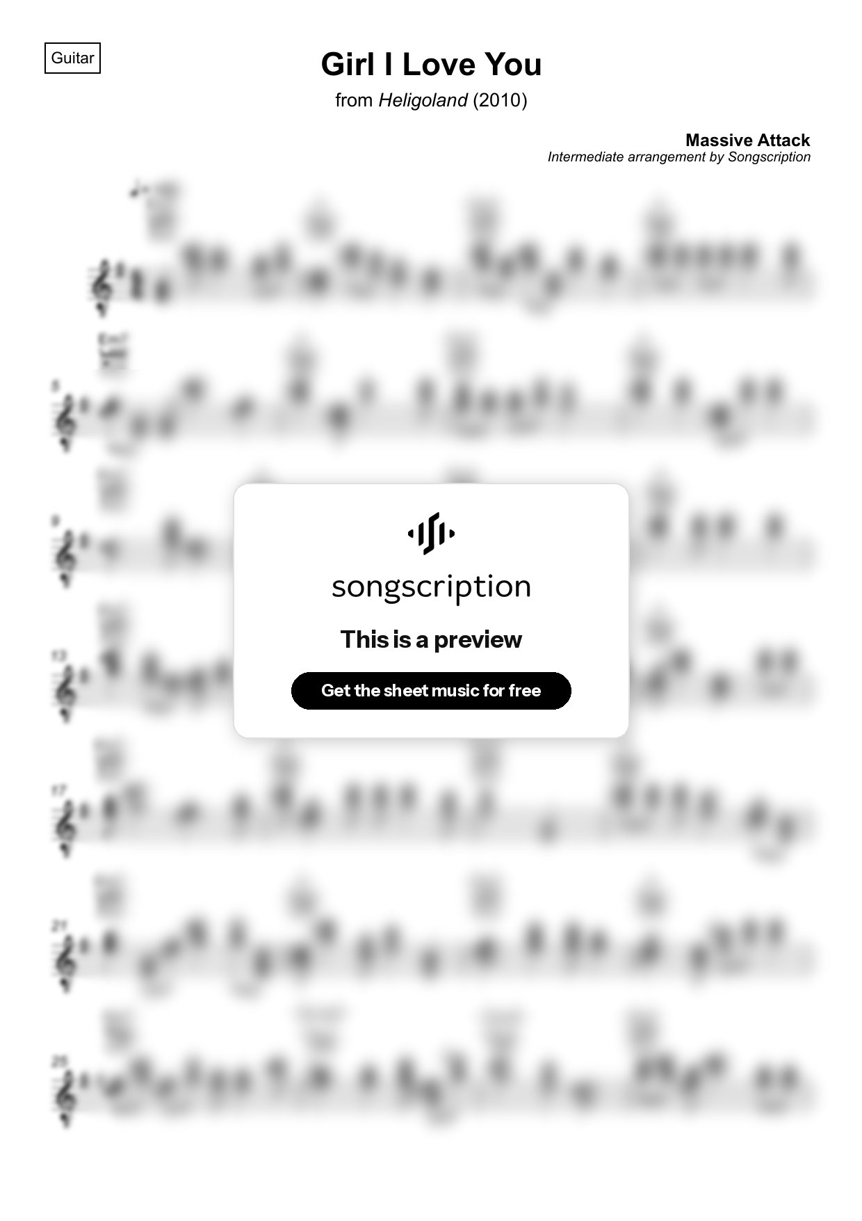 Intermediate Acoustic Guitar Sheet Music for "Girl I Love You" by Massive Attack