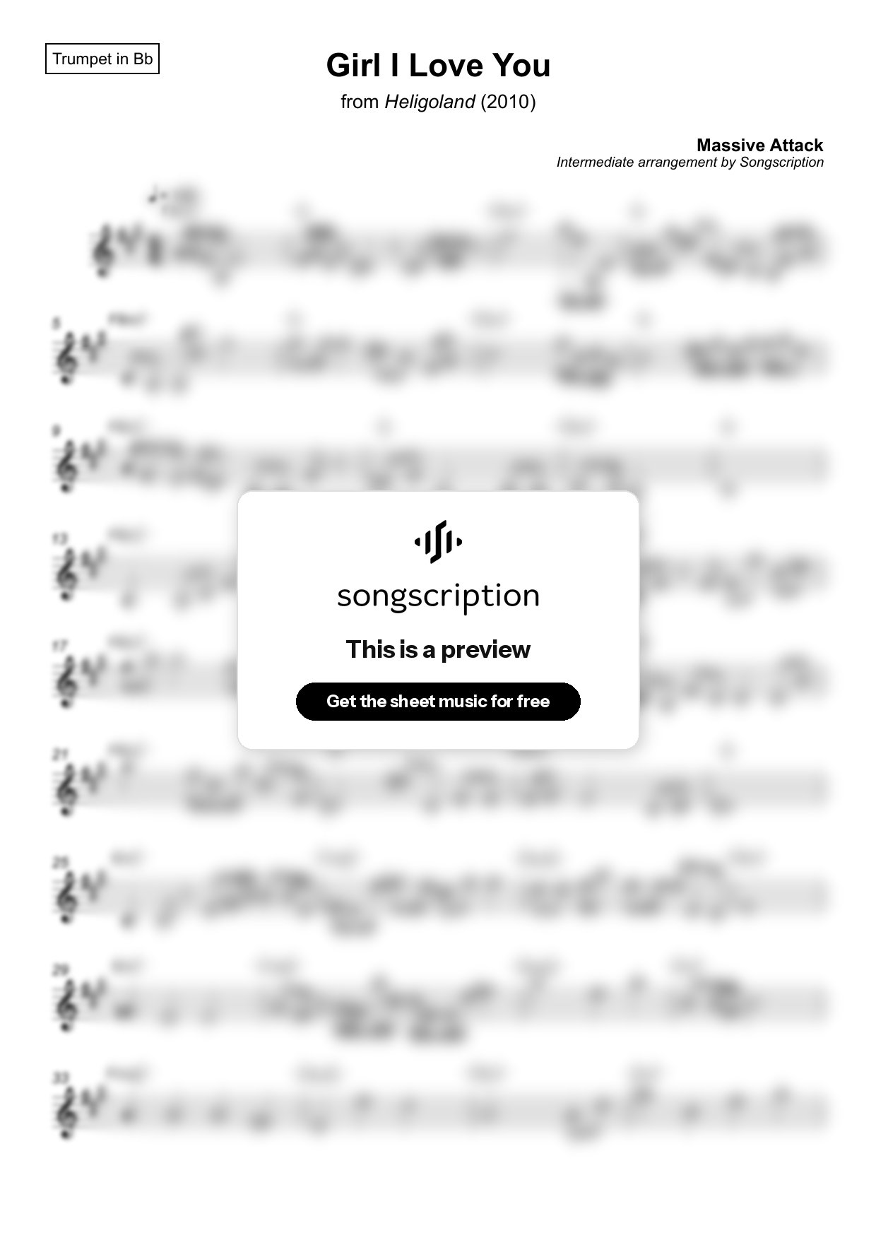 Intermediate Trumpet Sheet Music for "Girl I Love You" by Massive Attack